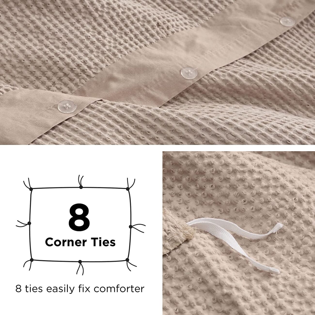 Nature4u 100% Cotton Waffle Weave Duvet Cover set, Soft and Breathable Set of 3 - Image 37