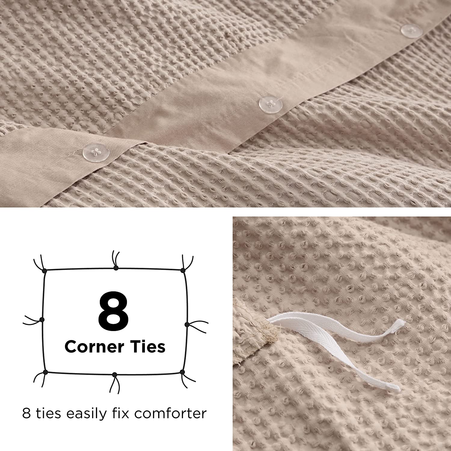 Nature4u 100% Cotton Waffle Weave Duvet Cover set, Soft and Breathable Set of 3 - Image 37