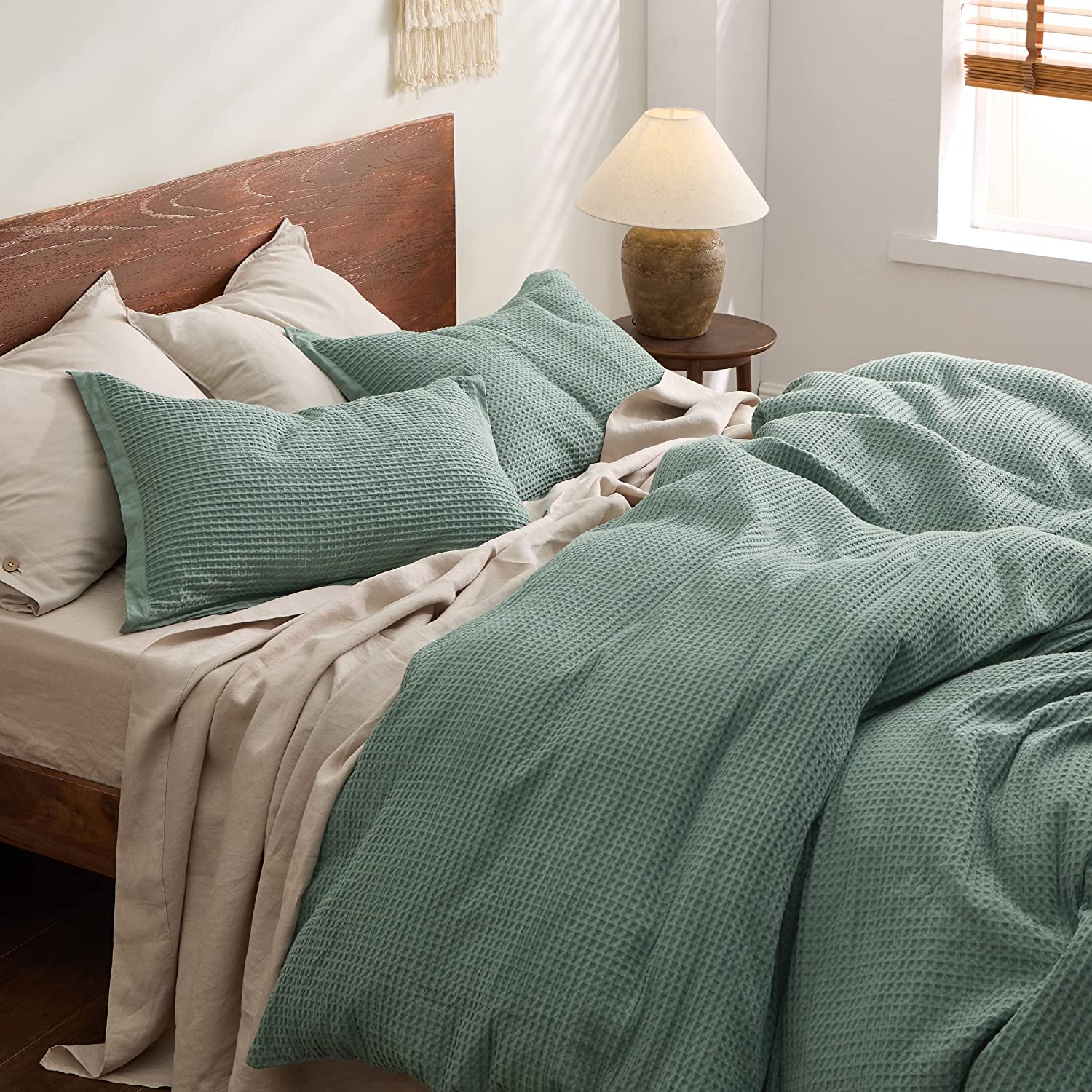 Nature4u 100% Cotton Waffle Weave Duvet Cover set, Soft and Breathable Set of 3 - Image 43