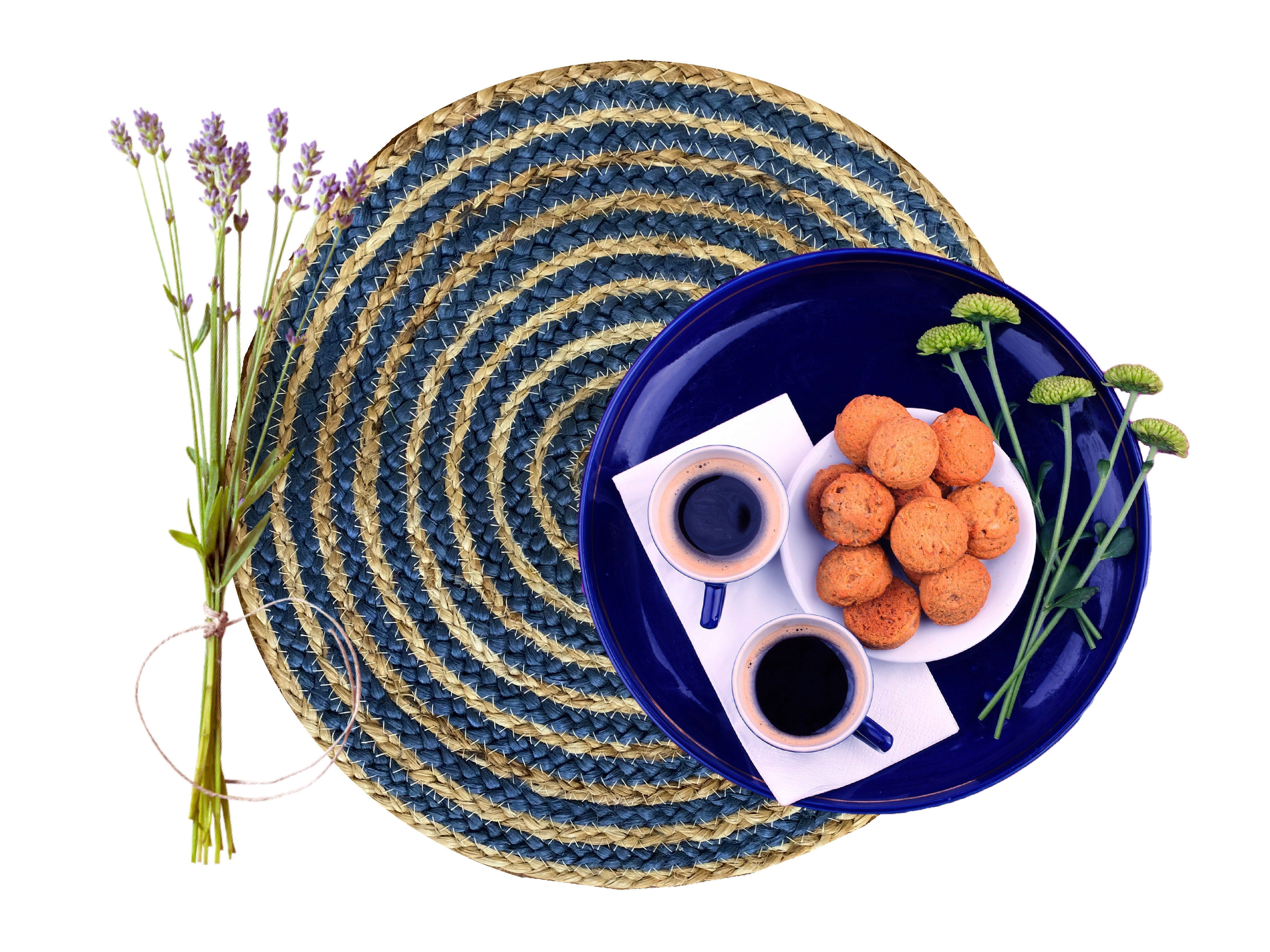Nature4u 100% Jute Hand Braided Placemat Set of 6 (14” Diameter, Natural Blue) - Image 2