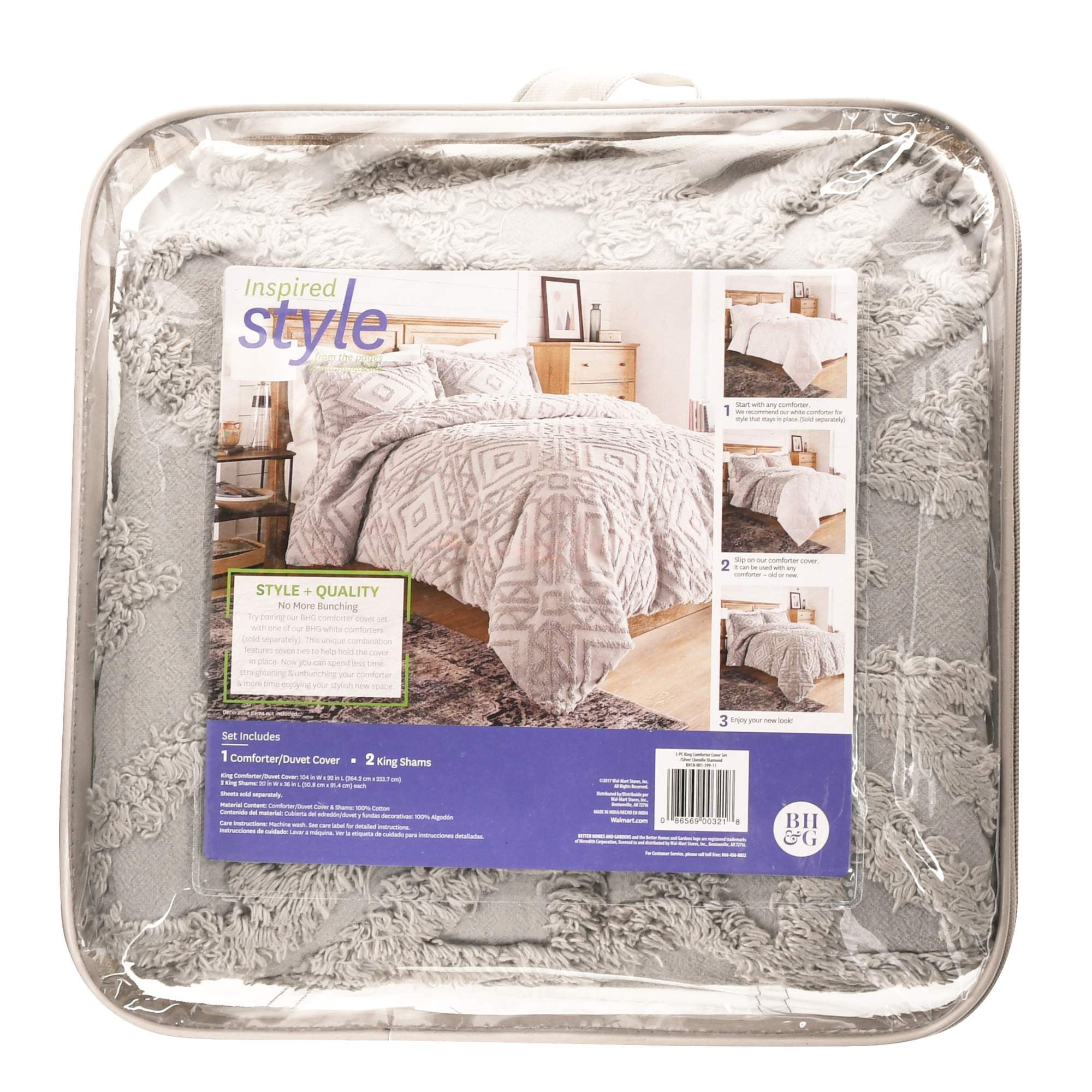 Nature4u Home Chenille 3 Piece Duvet Cover Set, Full/Queen& King, Gray,White & Off White - Image 6