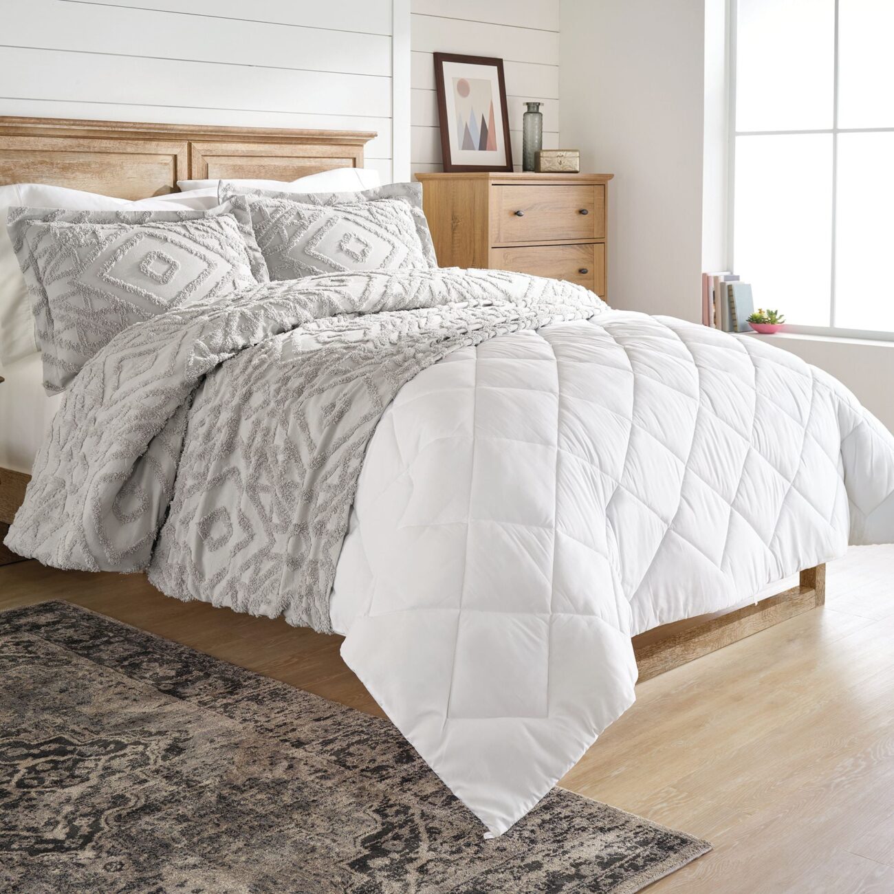 Nature4u Home  Chenille 3 Piece Duvet Cover Set, Full/Queen& King, Gray,White & Off White - Image 3