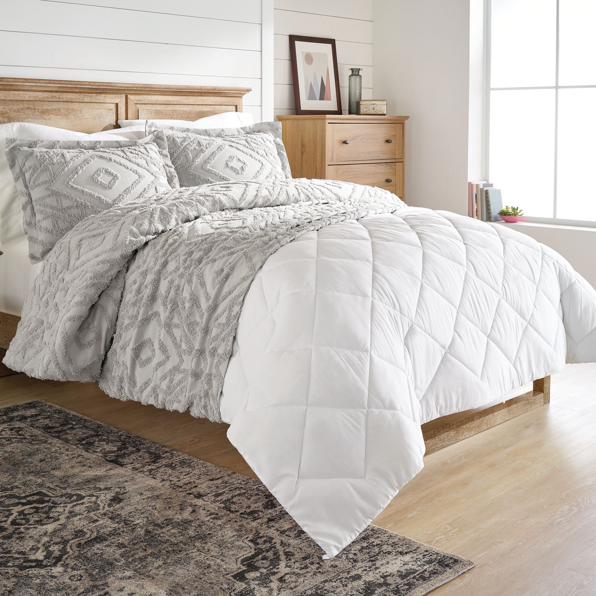 Nature4u Home Chenille 3 Piece Duvet Cover Set, Full/Queen& King, Gray,White & Off White - Image 3