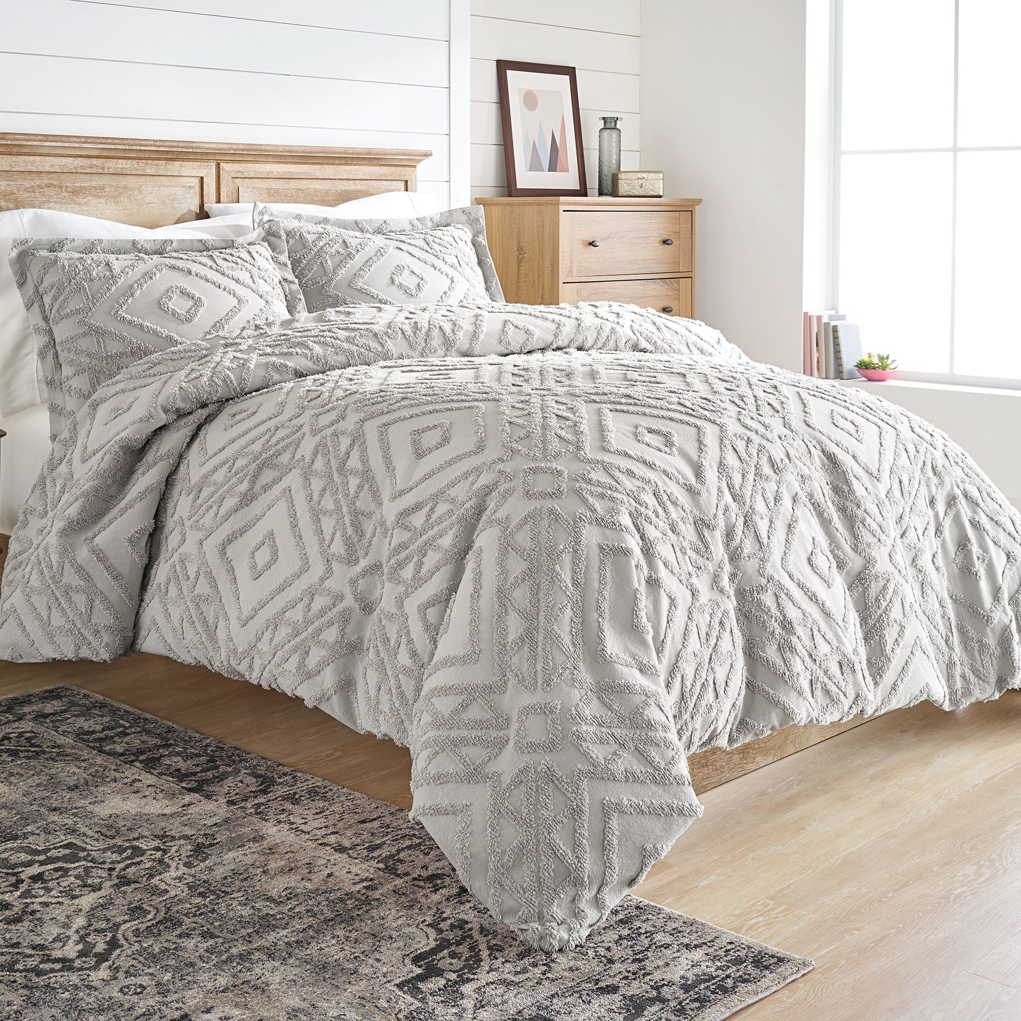 Nature4u Home Chenille 3 Piece Duvet Cover Set, Full/Queen& King, Gray,White & Off White - Image 2