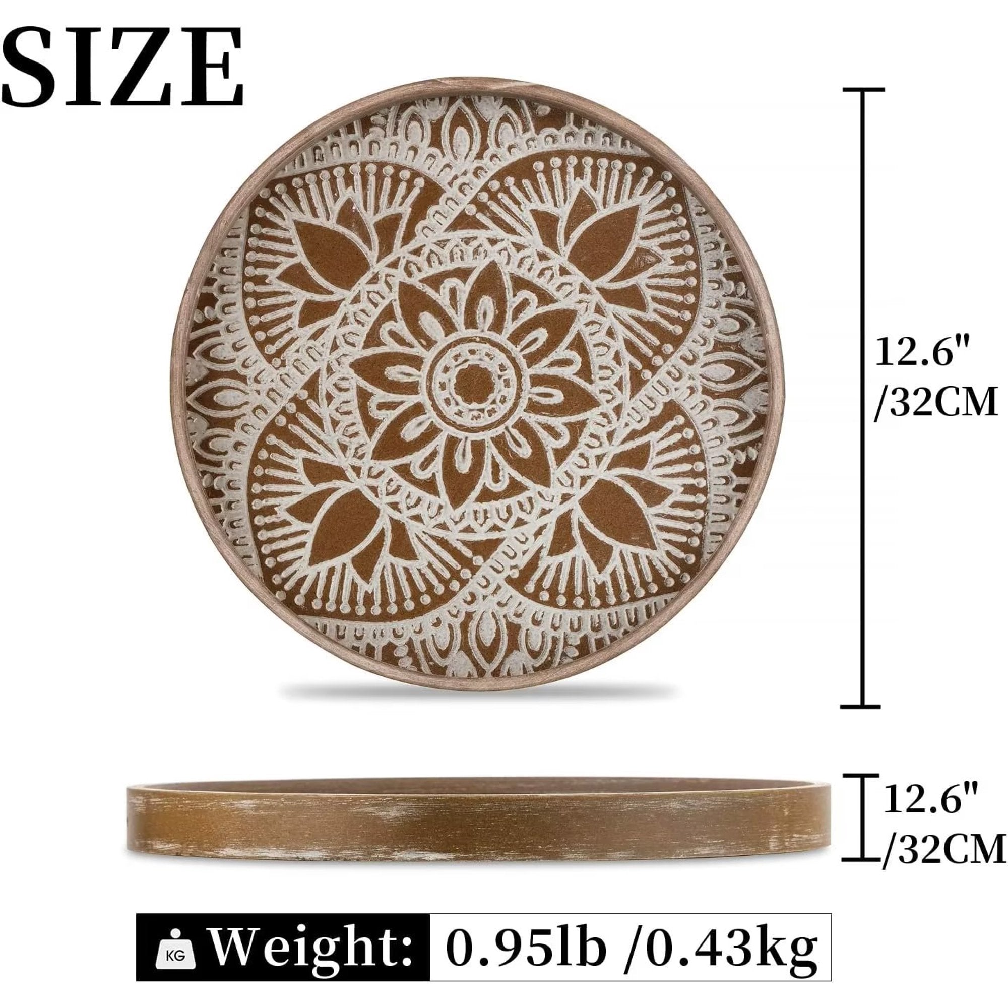 Nature4u Home Farmhouse Round Wood Decorative Tray 12 Whitewash & Vintage brown - Image 7
