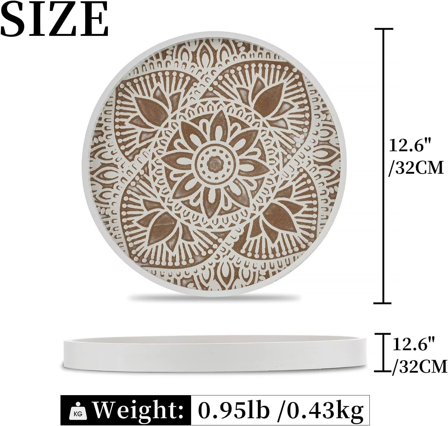 Nature4u Home Farmhouse Round Wood Decorative Tray 12 Whitewash & Vintage brown - Image 8