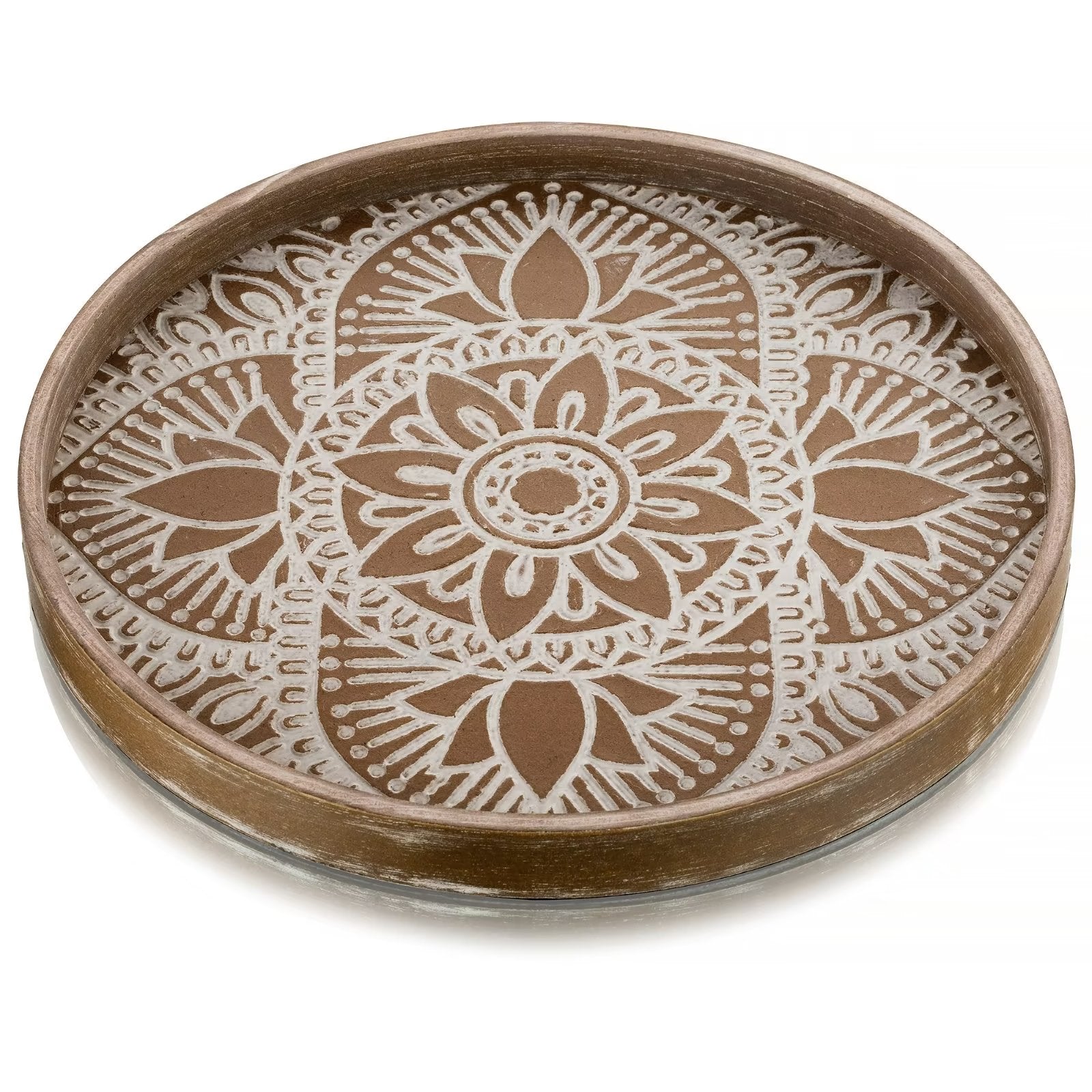 Nature4u Home Farmhouse Round Wood Decorative Tray 12 Whitewash & Vintage brown - Image 6