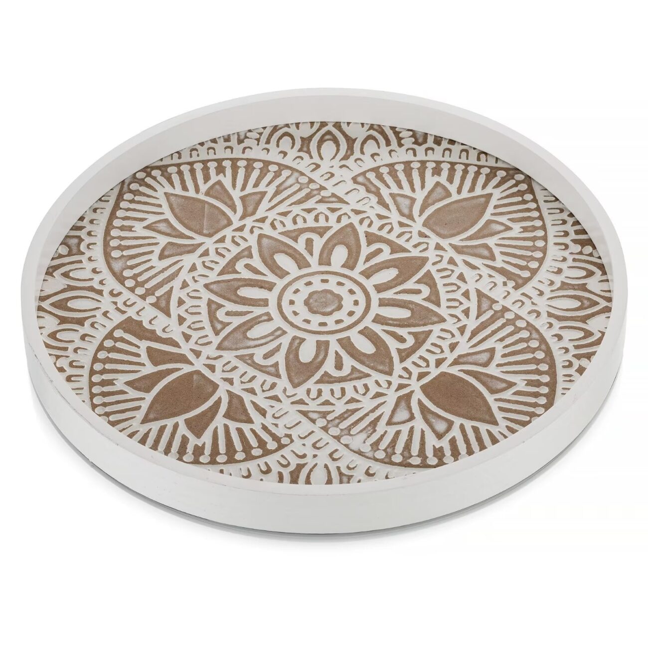 Nature4u Home Farmhouse Round Wood Decorative Tray 12 Whitewash & Vintage brown