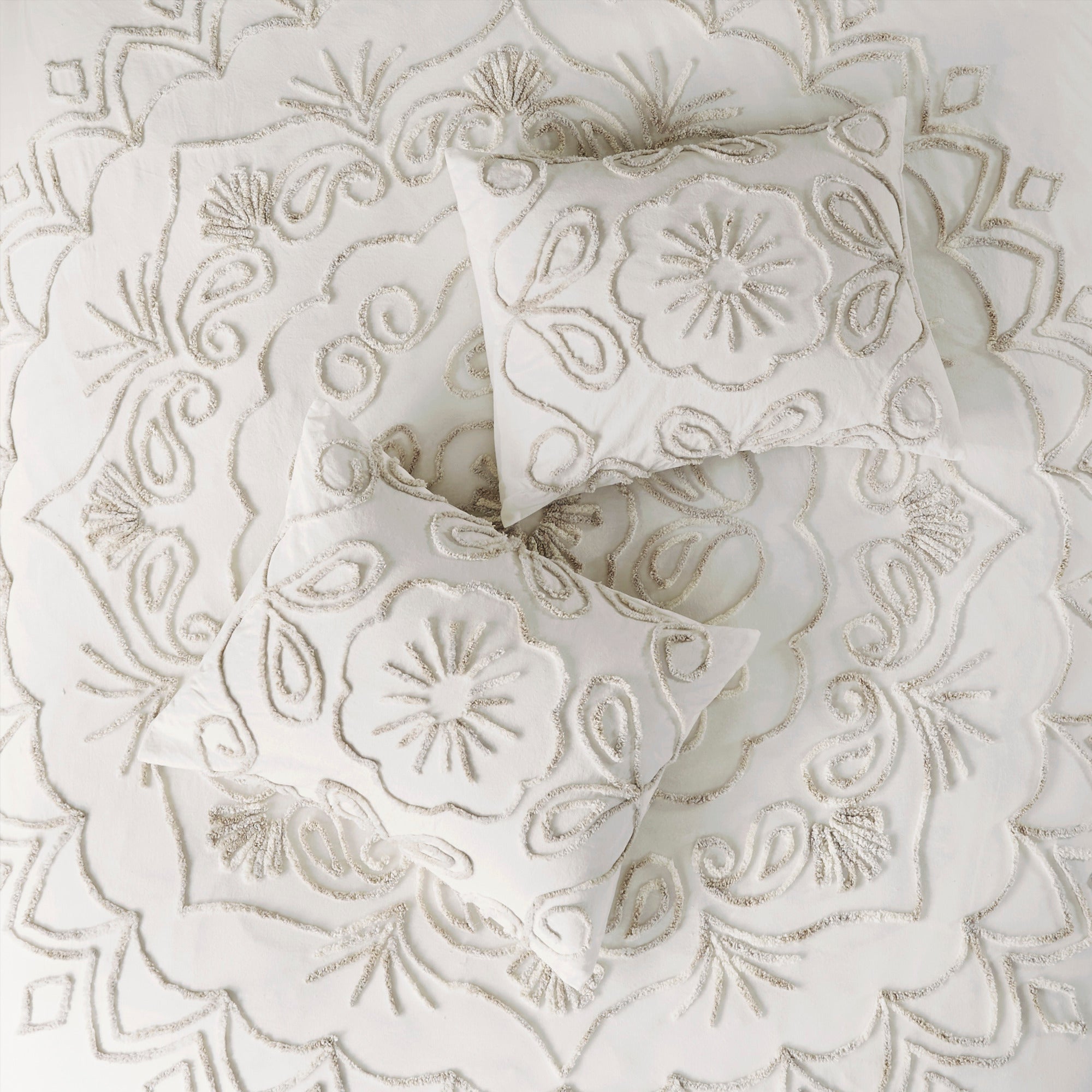 Nature4u Ivory Tufted Cotton Chenille 3 Piece Duvet Cover Set, Full/Queen & King - Image 6