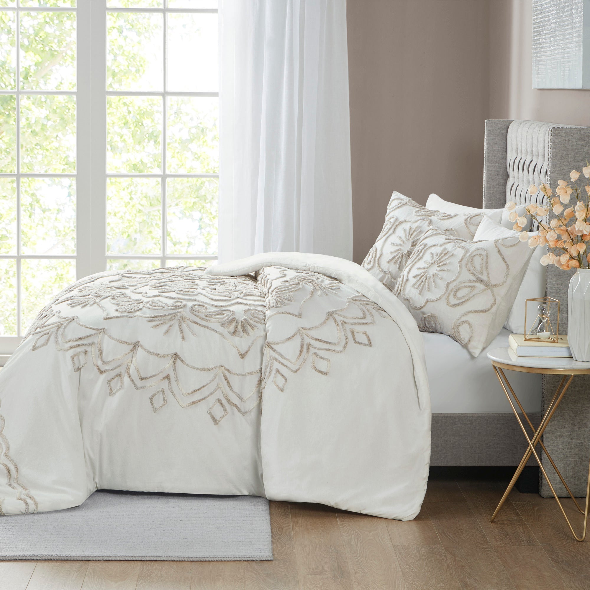 Nature4u Ivory Tufted Cotton Chenille 3 Piece Duvet Cover Set, Full/Queen & King - Image 14