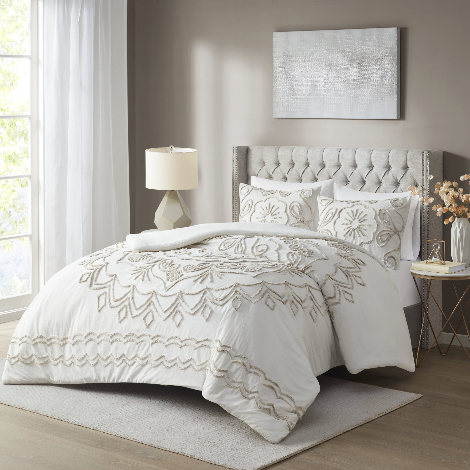 Nature4u Ivory Tufted Cotton Chenille 3 Piece Duvet Cover Set, Full/Queen & King - Image 2
