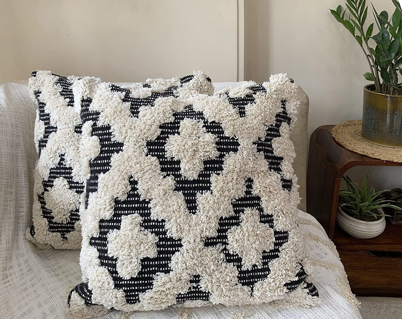 Nature4u Set of 2 Boho Throw Pillow Covers for Couch , 100% Cotton Hand-Woven