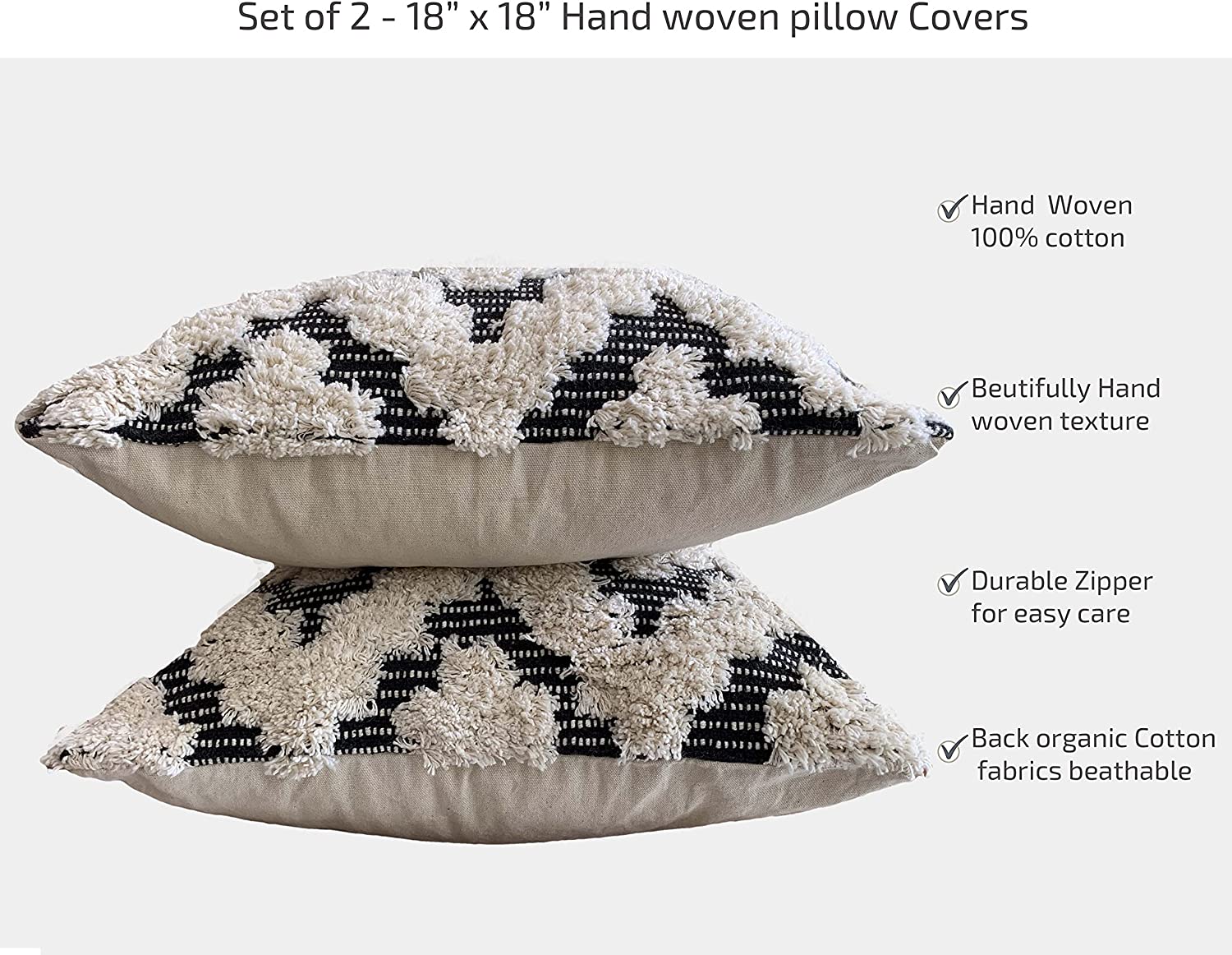 Nature4u Set of 2 Boho Throw Pillow Covers for Couch , 100% Cotton Hand-Woven - Image 2