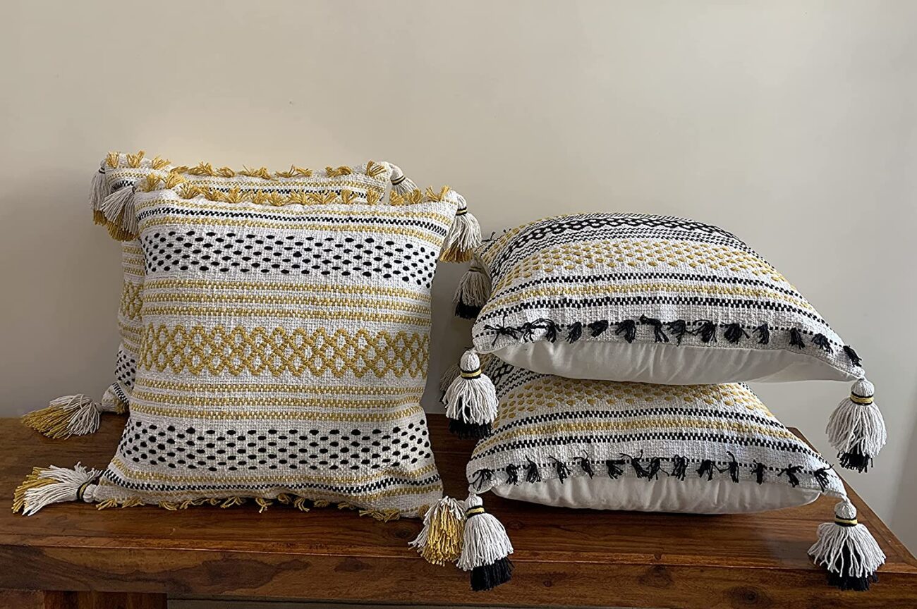 Nature4u Set of 2 Boho Throw Pillow Covers for Couch , 18 x 18 Inch Cotton Hand-Woven with Tassels - Image 12