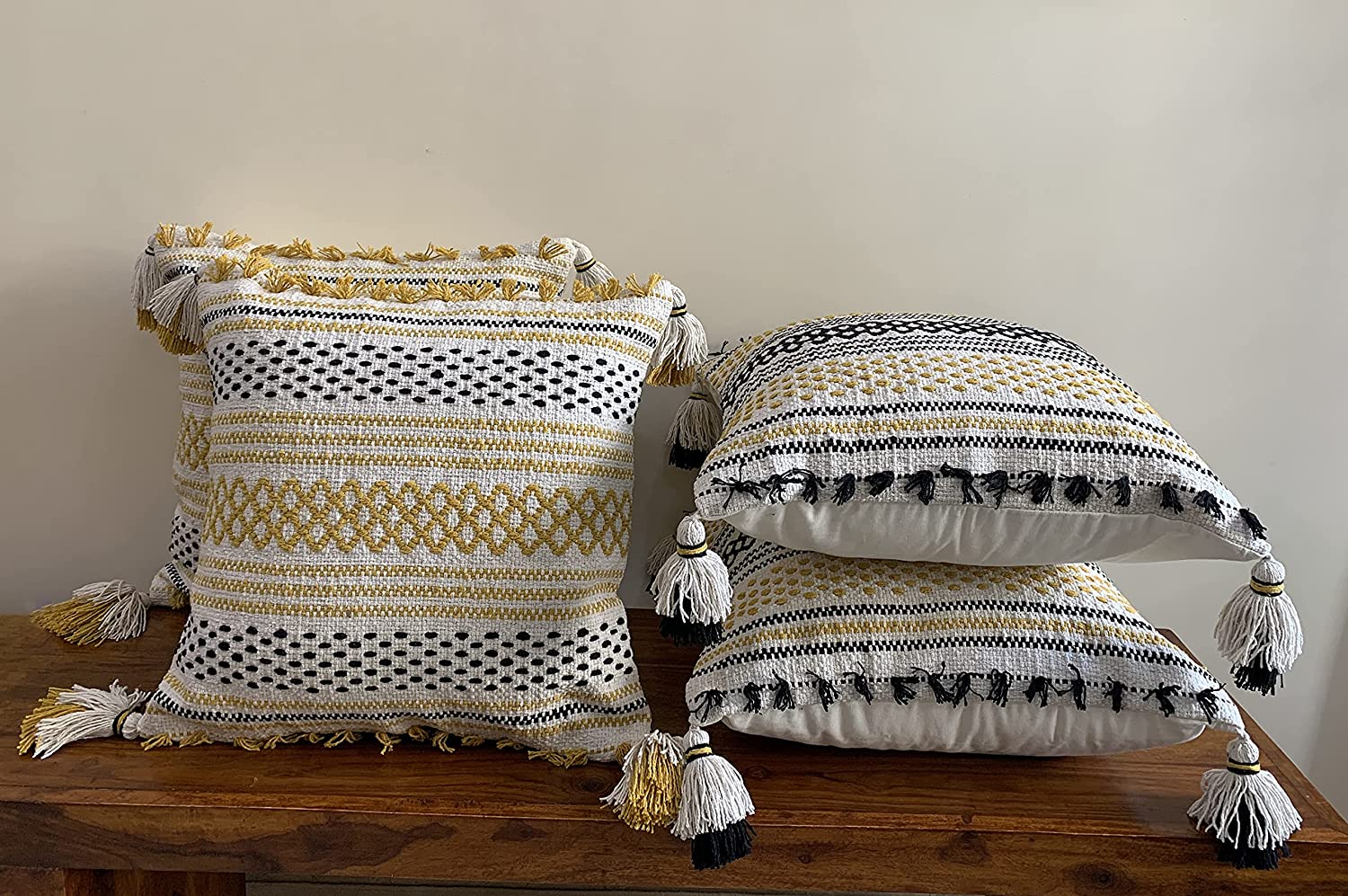Nature4u Set of 2 Boho Throw Pillow Covers for Couch , 18 x 18 Inch Cotton Hand-Woven with Tassels - Image 12