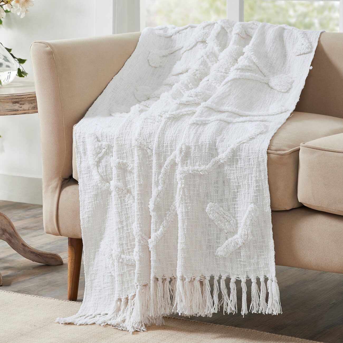 Nature4uTufted Medallion Solid Cotton  tufted Throw, 50 x 60, Blush,Blue, Off white - Image 13