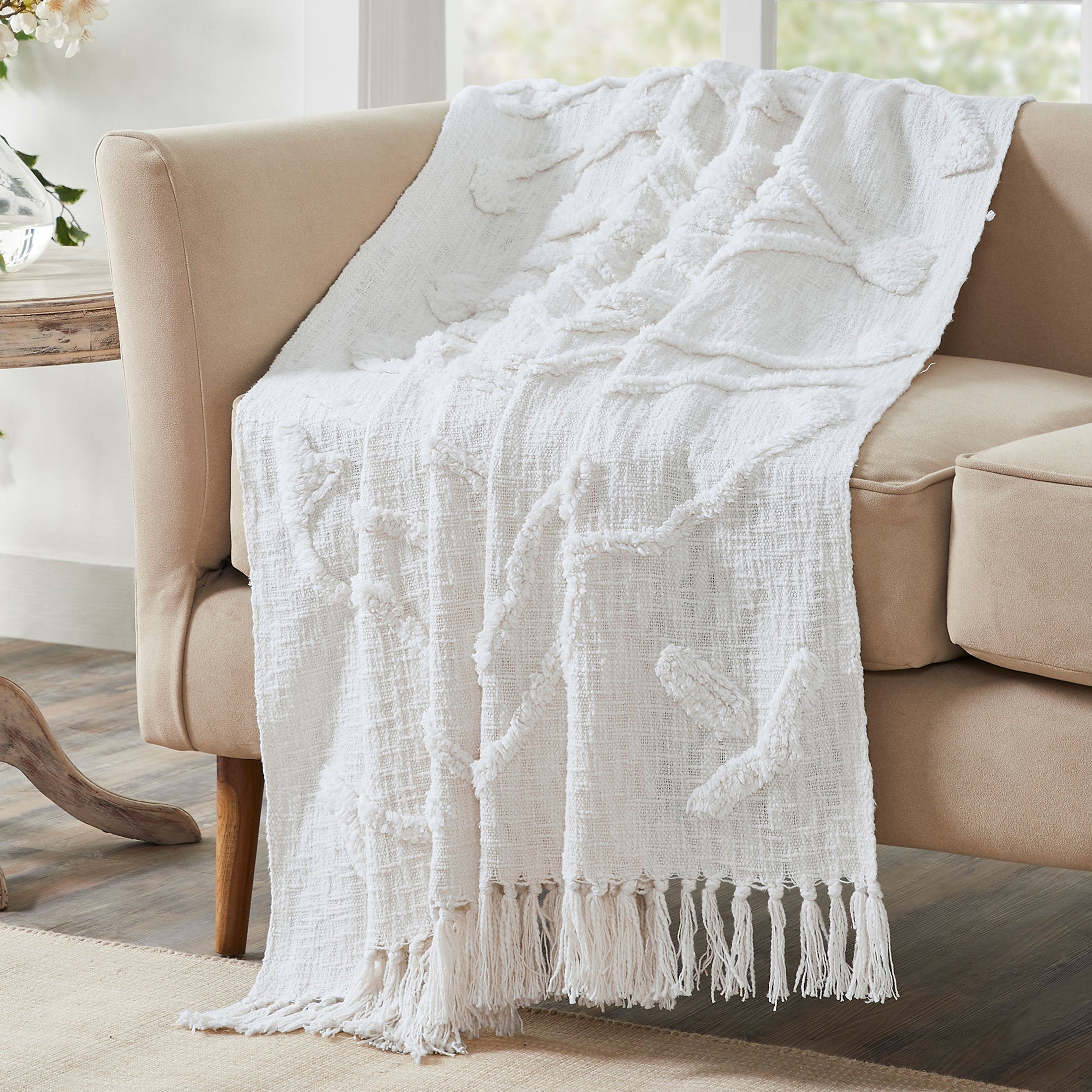Nature4uTufted Medallion Solid Cotton tufted Throw, 50 x 60, Blush,Blue, Off white - Image 13