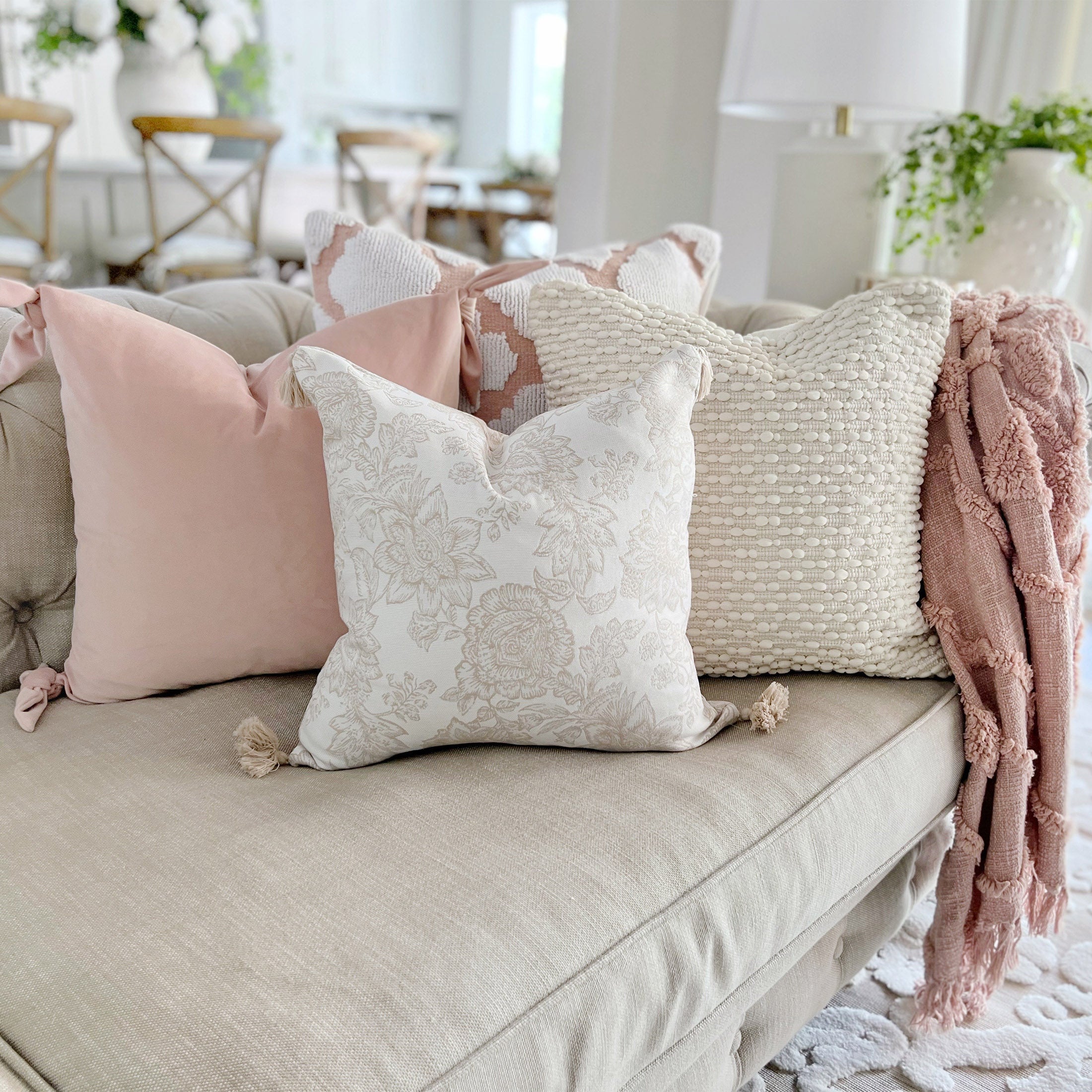 Nature4uTufted Medallion Solid Cotton tufted Throw, 50 x 60, Blush,Blue, Off white - Image 6