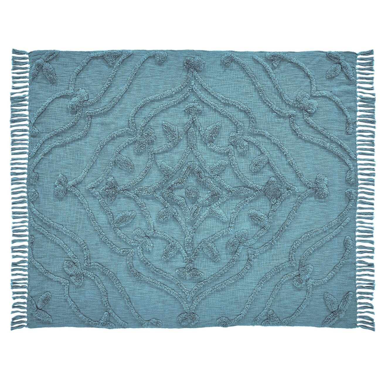 Nature4uTufted Medallion Solid Cotton  tufted Throw, 50 x 60, Blush,Blue, Off white - Image 10