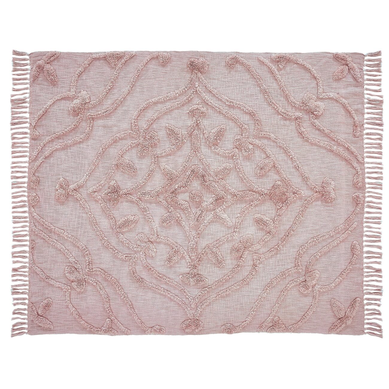 Nature4uTufted Medallion Solid Cotton  tufted Throw, 50 x 60, Blush,Blue, Off white - Image 2