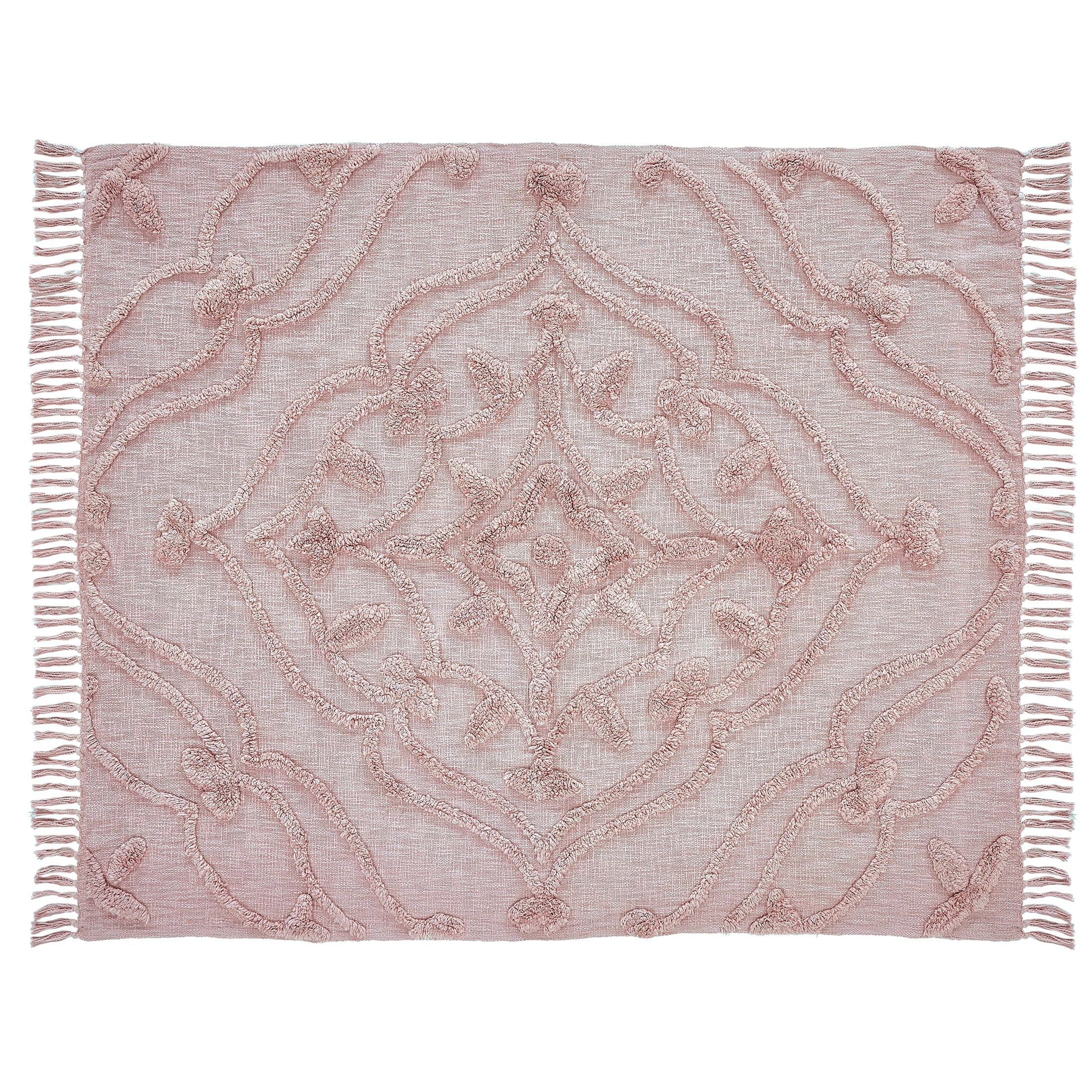 Nature4uTufted Medallion Solid Cotton tufted Throw, 50 x 60, Blush,Blue, Off white - Image 2