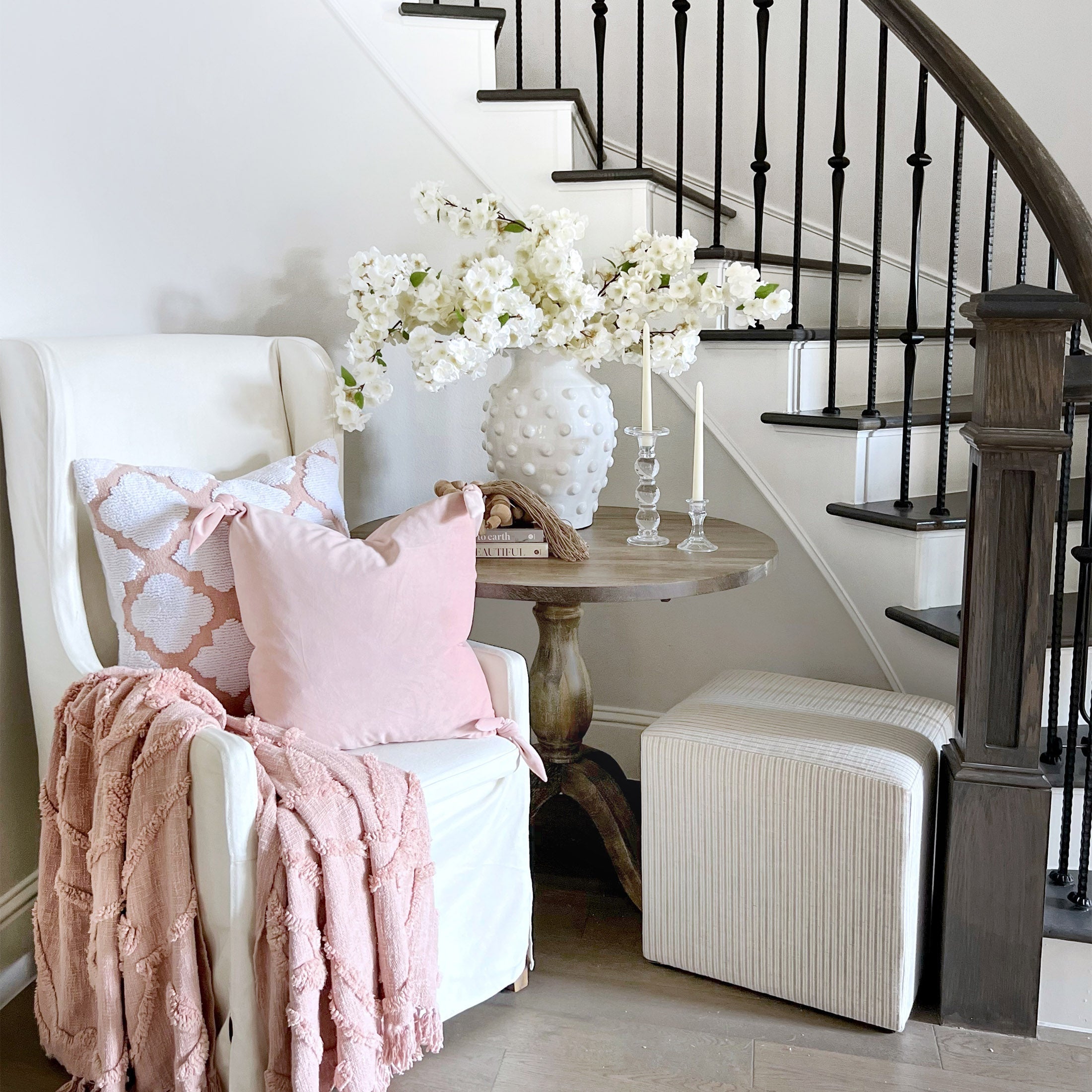 Nature4uTufted Medallion Solid Cotton tufted Throw, 50 x 60, Blush,Blue, Off white - Image 3
