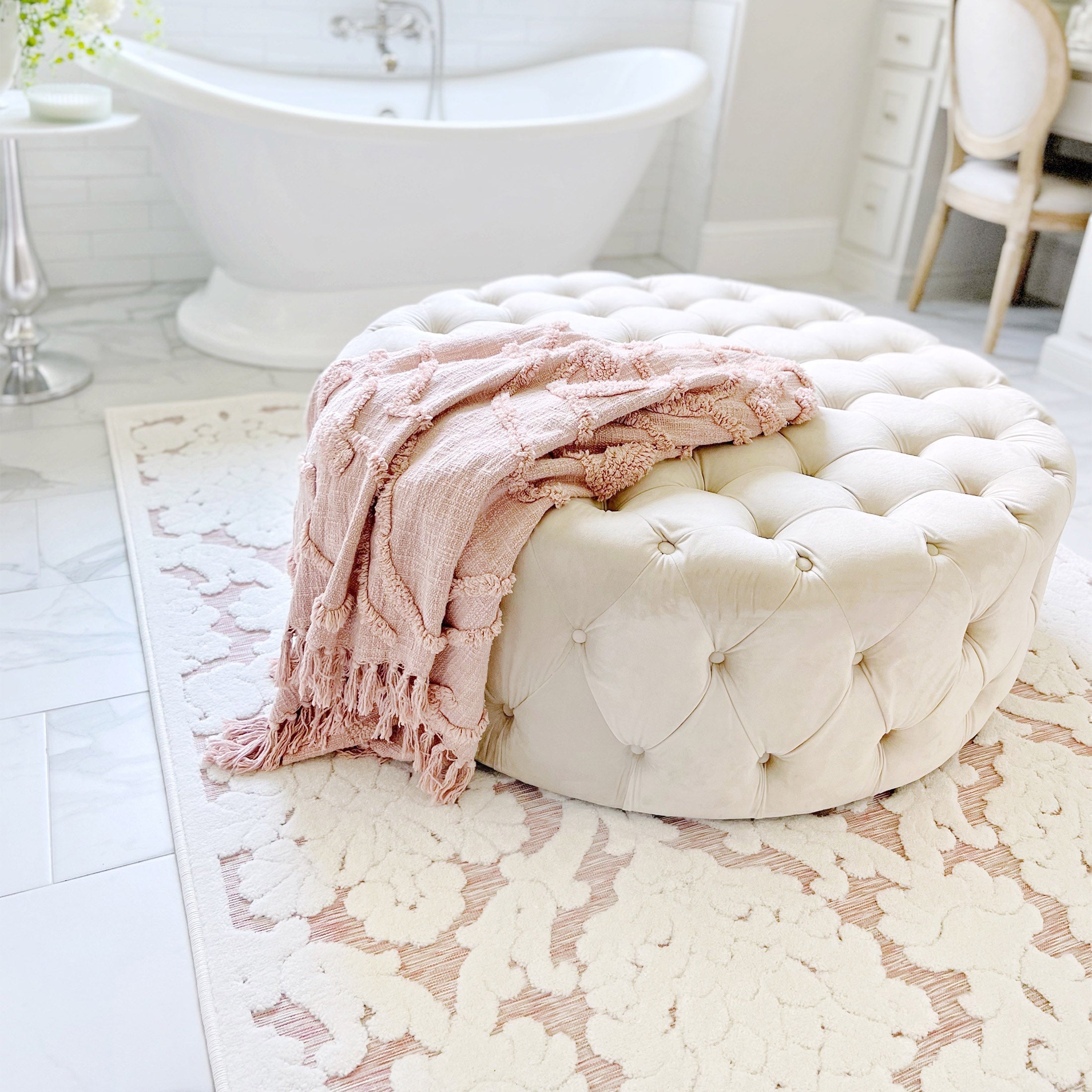 Nature4uTufted Medallion Solid Cotton tufted Throw, 50 x 60, Blush,Blue, Off white - Image 5