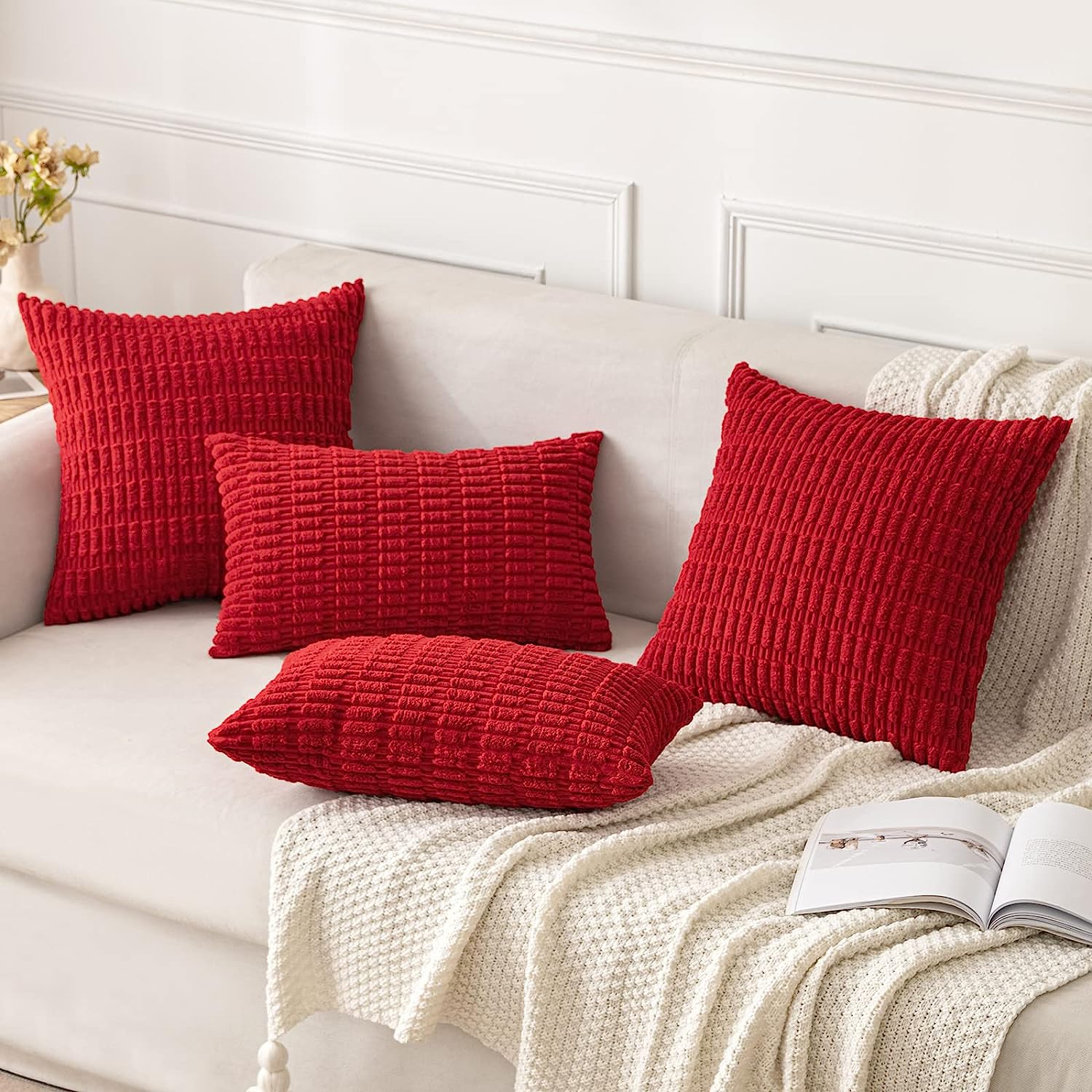 Pack of 2 Corduroy Decorative Throw Pillow Covers Soft Boho Striped Pillow Covers - Image 8
