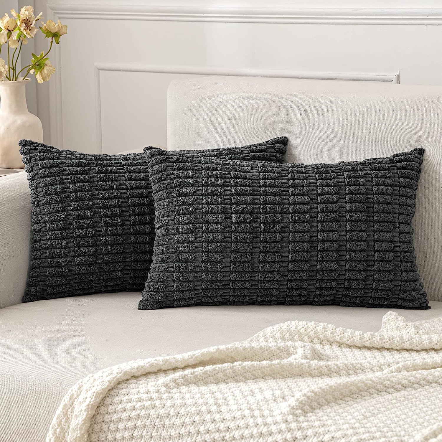 Pack of 2 Corduroy Decorative Throw Pillow Covers Soft Boho Striped Pillow Covers - Image 30