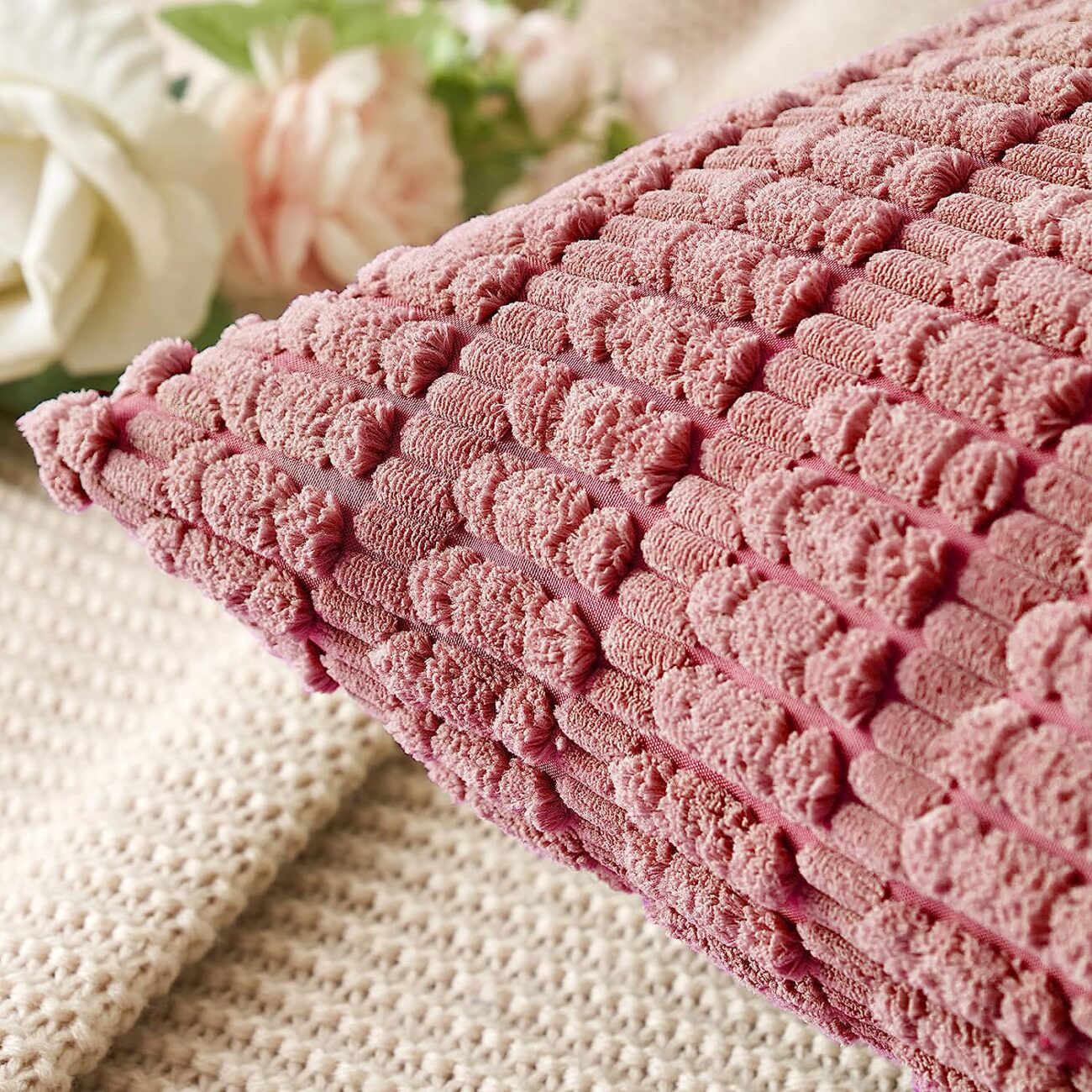 Pack of 2 Corduroy Decorative Throw Pillow Covers Soft Boho Striped Pillow Covers - Image 43