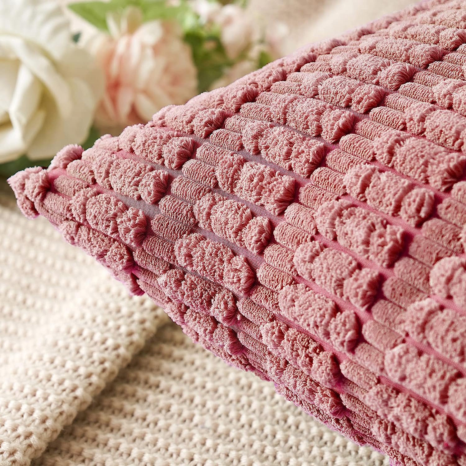 Pack of 2 Corduroy Decorative Throw Pillow Covers Soft Boho Striped Pillow Covers - Image 43