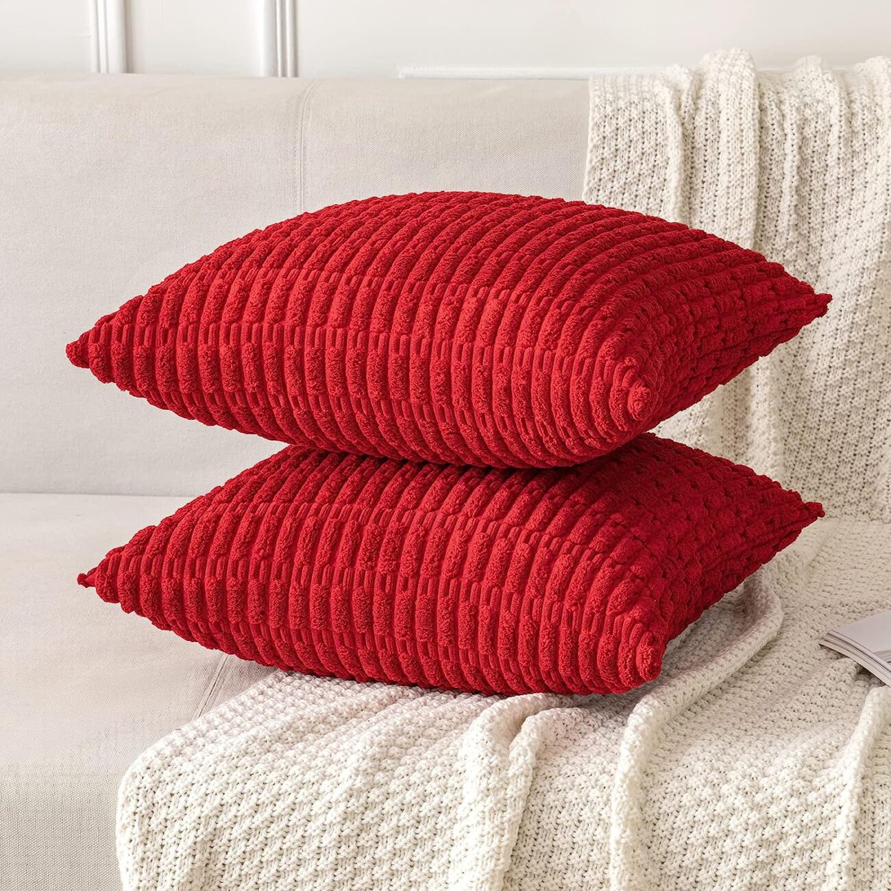 Pack of 2 Corduroy Decorative Throw Pillow Covers Soft Boho Striped Pillow Covers - Image 9