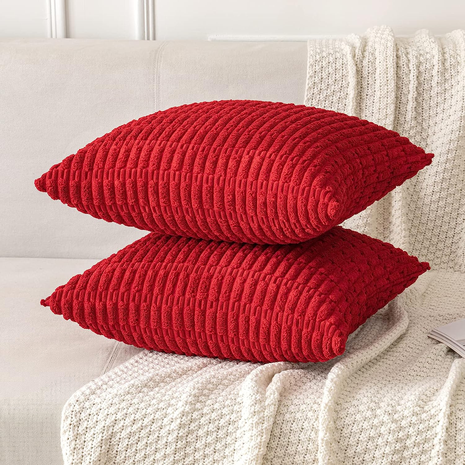 Pack of 2 Corduroy Decorative Throw Pillow Covers Soft Boho Striped Pillow Covers - Image 9