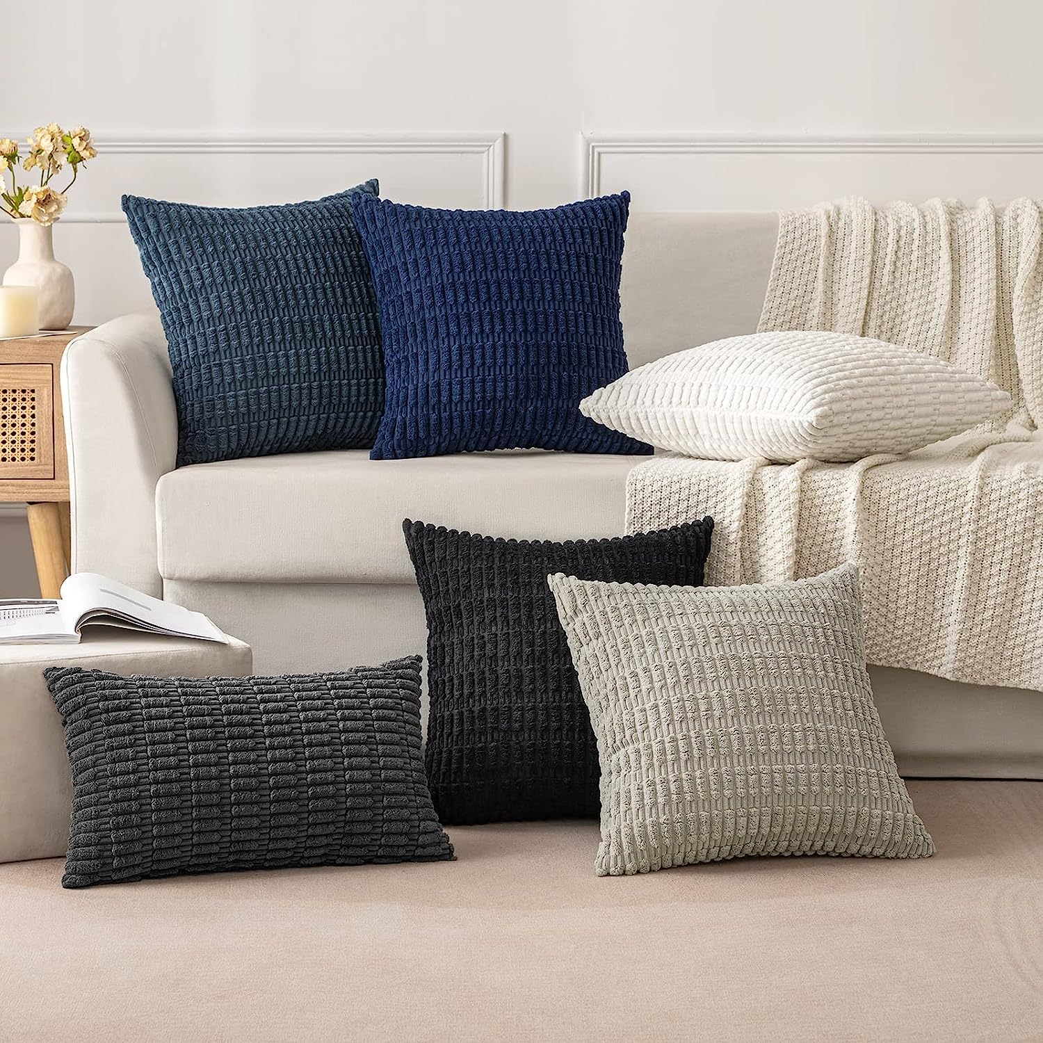 Pack of 2 Corduroy Decorative Throw Pillow Covers Soft Boho Striped Pillow Covers - Image 39