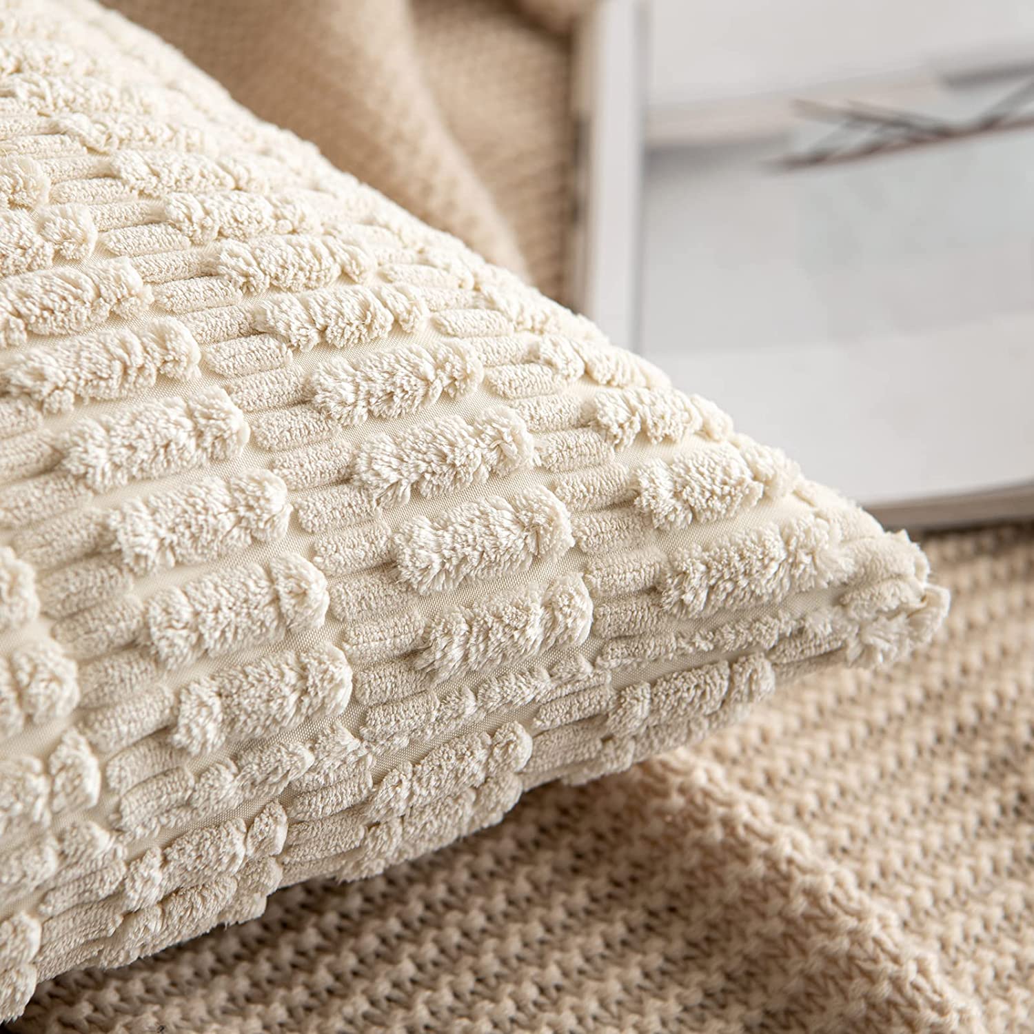 Pack of 2 Corduroy Decorative Throw Pillow Covers Soft Boho Striped Pillow Covers - Image 3