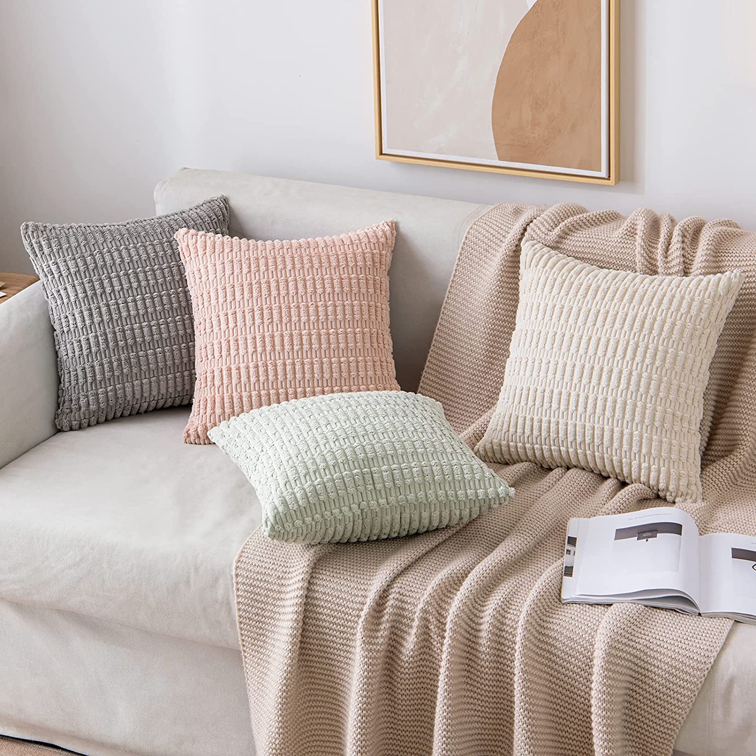 Pack of 2 Corduroy Decorative Throw Pillow Covers Soft Boho Striped Pillow Covers - Image 22