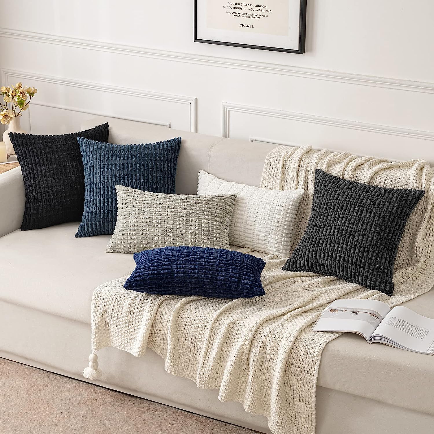 Pack of 2 Corduroy Decorative Throw Pillow Covers Soft Boho Striped Pillow Covers - Image 38