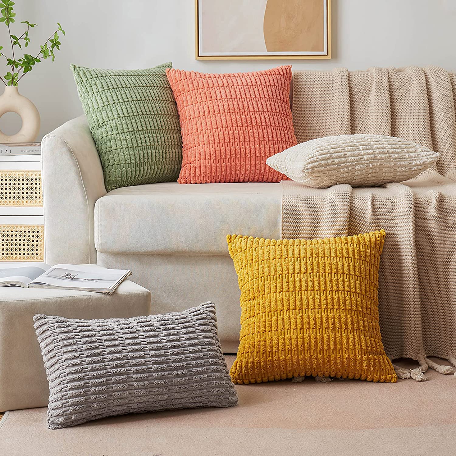 Pack of 2 Corduroy Decorative Throw Pillow Covers Soft Boho Striped Pillow Covers - Image 13