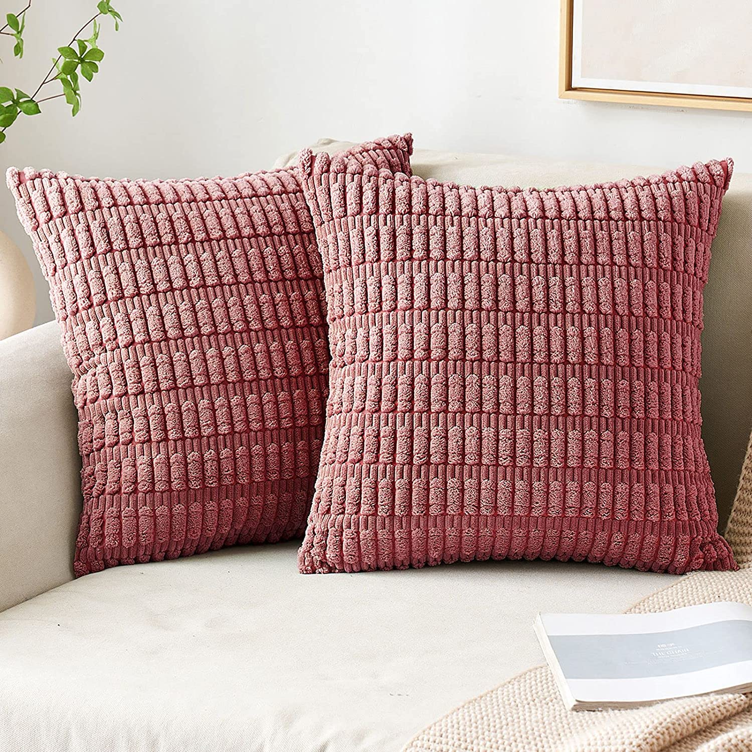 Pack of 2 Corduroy Decorative Throw Pillow Covers Soft Boho Striped Pillow Covers - Image 41