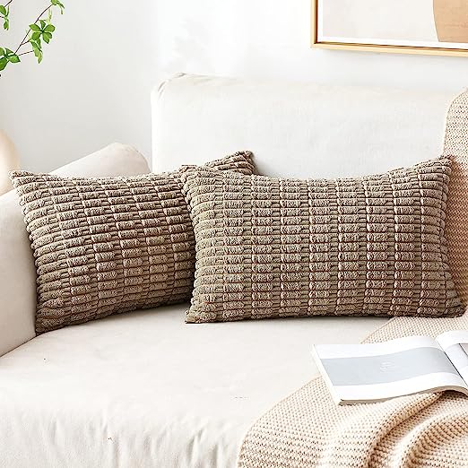 Pack of 2 Corduroy Decorative Throw Pillow Covers Soft Boho Striped Pillow Covers - Image 64