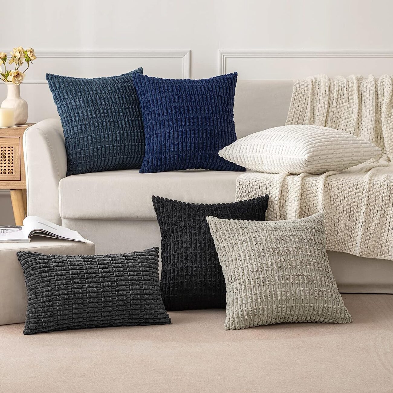 Pack of 2 Corduroy Decorative Throw Pillow Covers Soft Boho Striped Pillow Covers - Image 34
