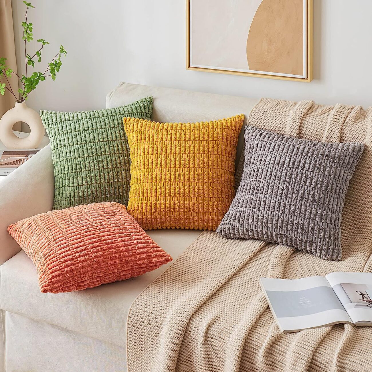 Pack of 2 Corduroy Decorative Throw Pillow Covers Soft Boho Striped Pillow Covers - Image 28