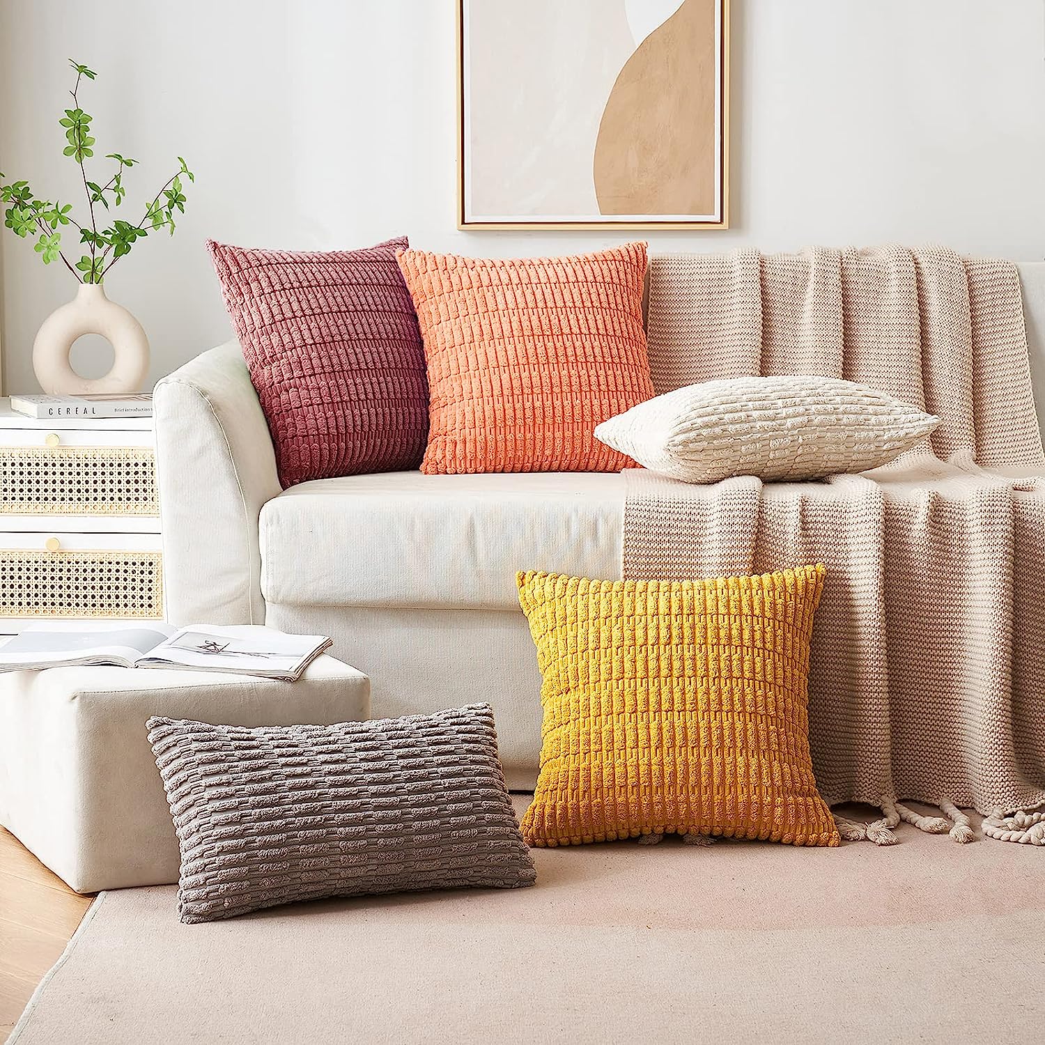 Pack of 2 Corduroy Decorative Throw Pillow Covers Soft Boho Striped Pillow Covers - Image 44