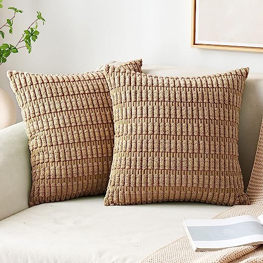 Pack of 2 Corduroy Decorative Throw Pillow Covers Soft Boho Striped Pillow Covers - Image 63