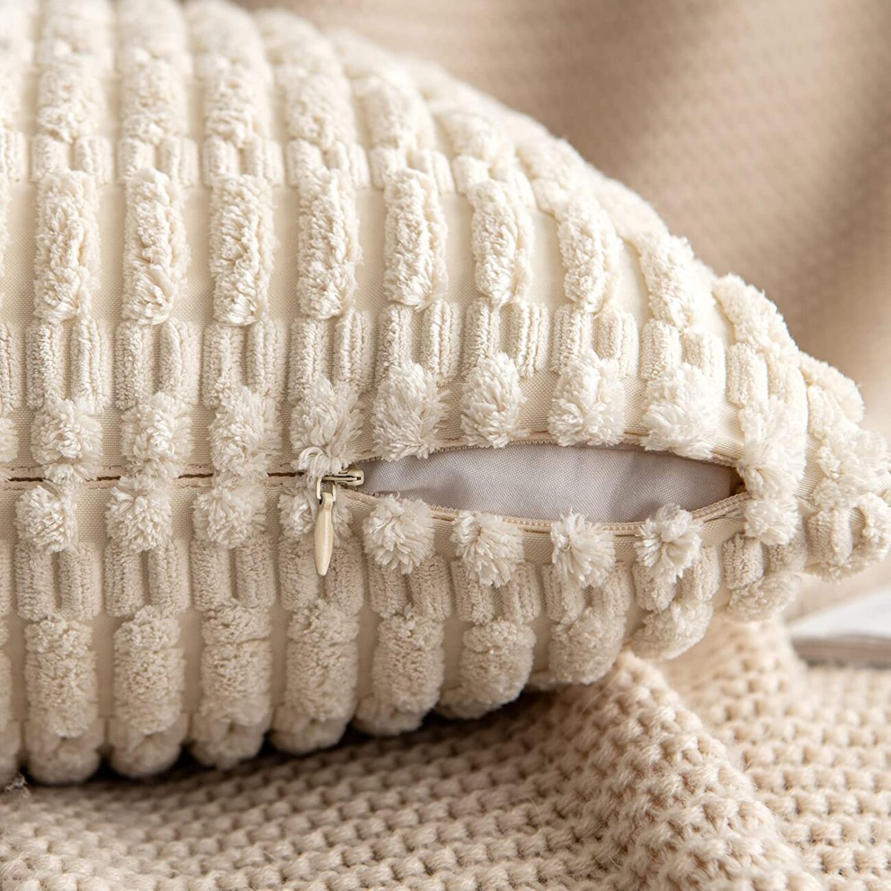 Pack of 2 Corduroy Decorative Throw Pillow Covers Soft Boho Striped Pillow Covers - Image 2