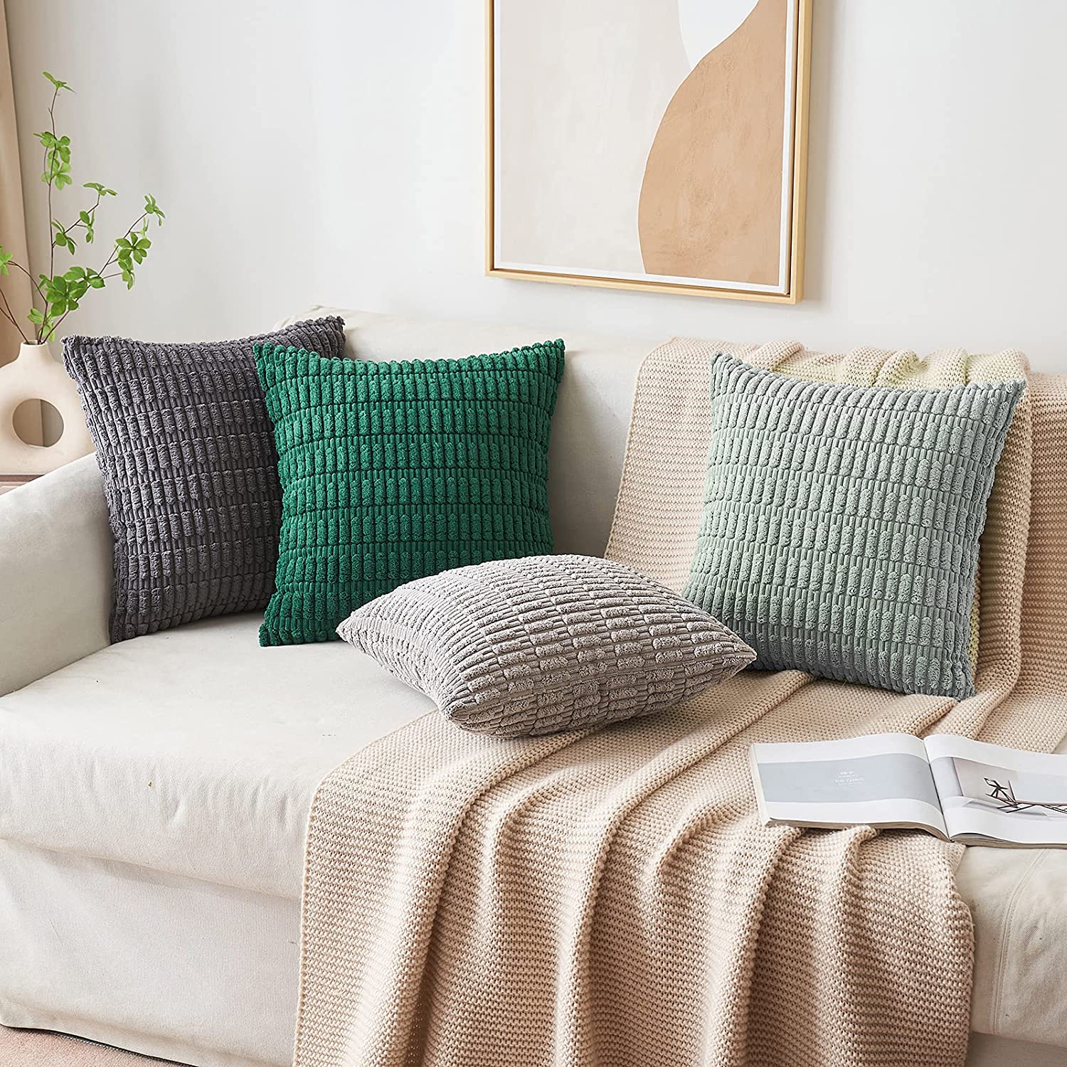 Pack of 2 Corduroy Decorative Throw Pillow Covers Soft Boho Striped Pillow Covers - Image 19