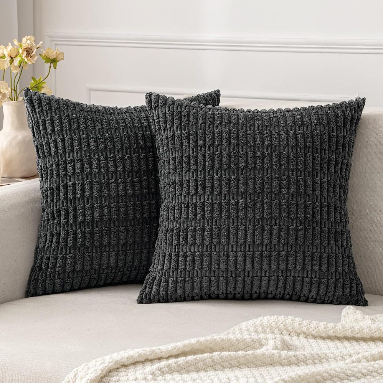Pack of 2 Corduroy Decorative Throw Pillow Covers Soft Boho Striped Pillow Covers - Image 61