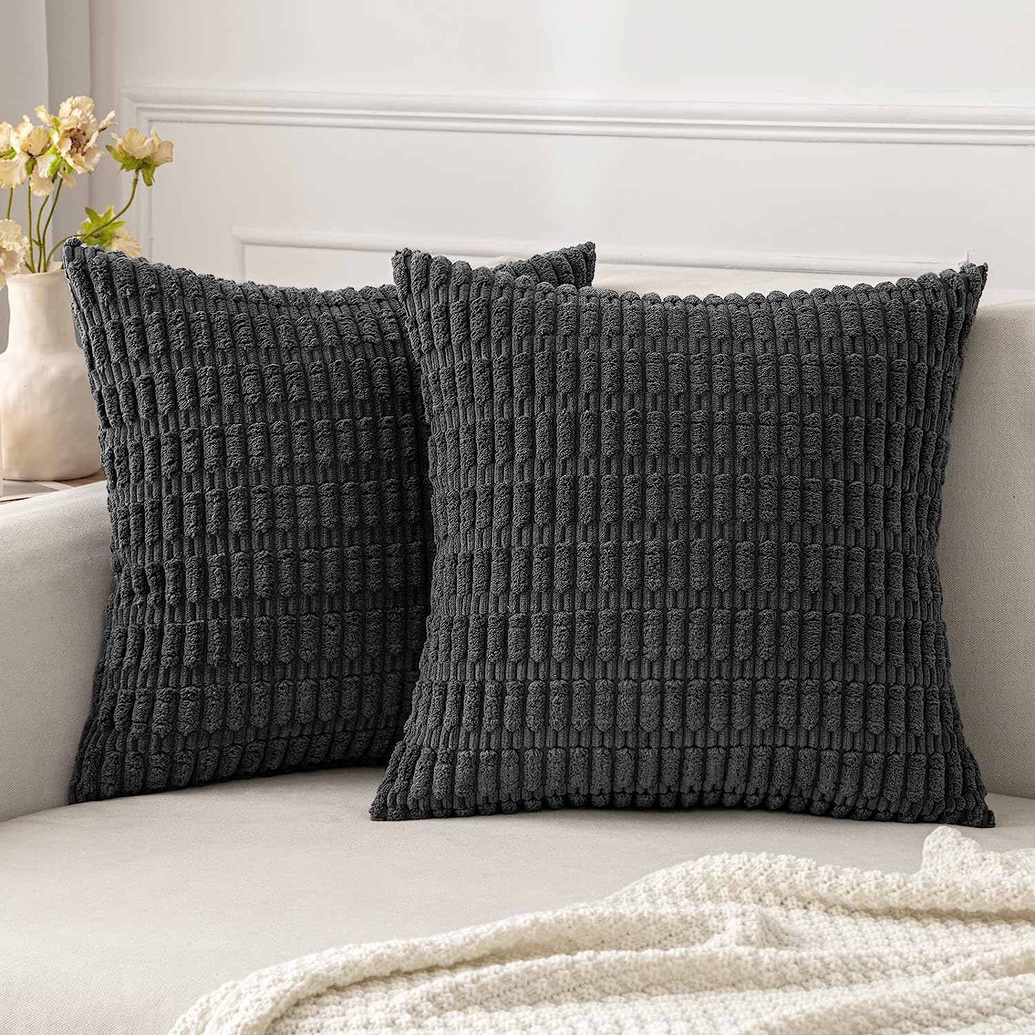 Pack of 2 Corduroy Decorative Throw Pillow Covers Soft Boho Striped Pillow Covers - Image 61