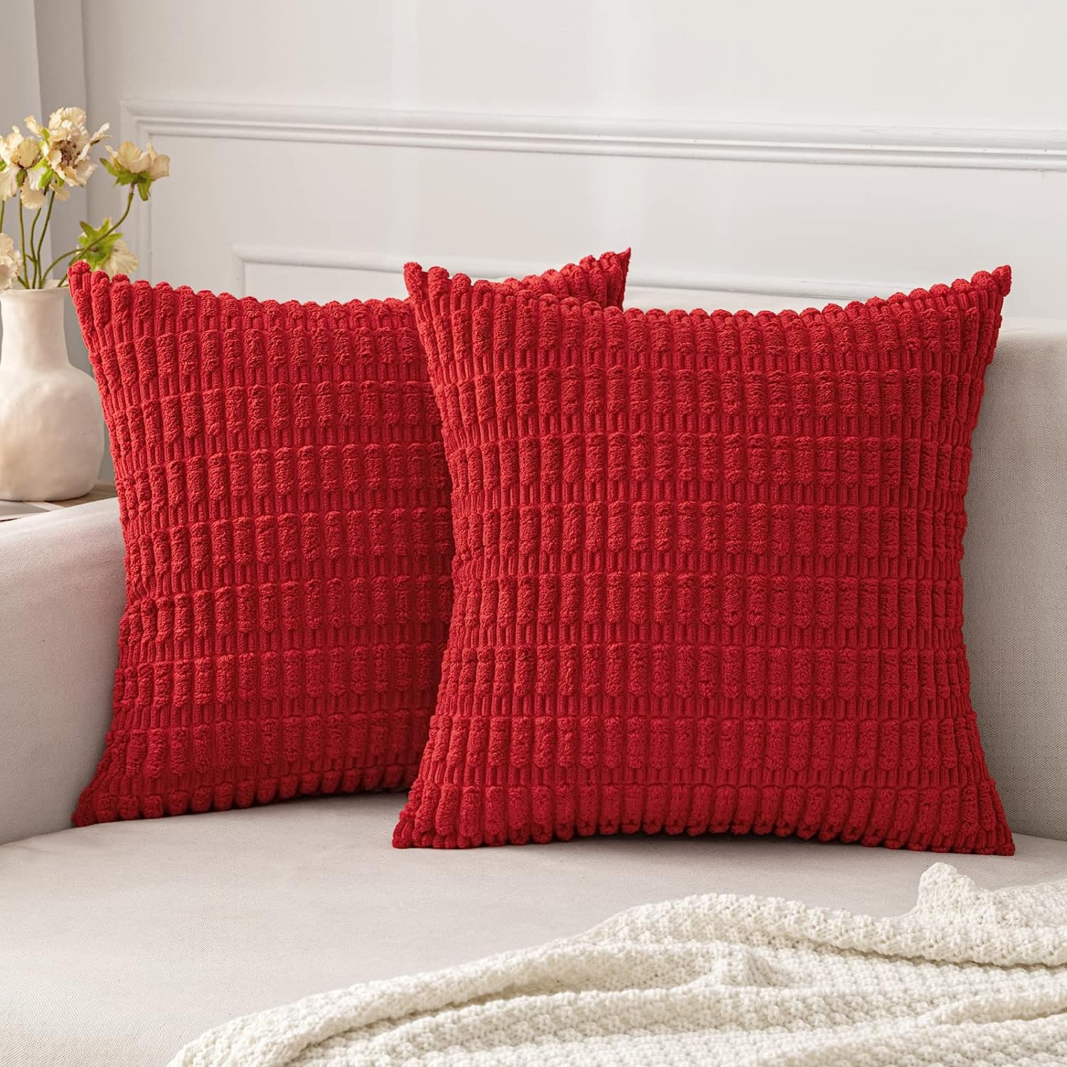 Pack of 2 Corduroy Decorative Throw Pillow Covers Soft Boho Striped Pillow Covers - Image 5