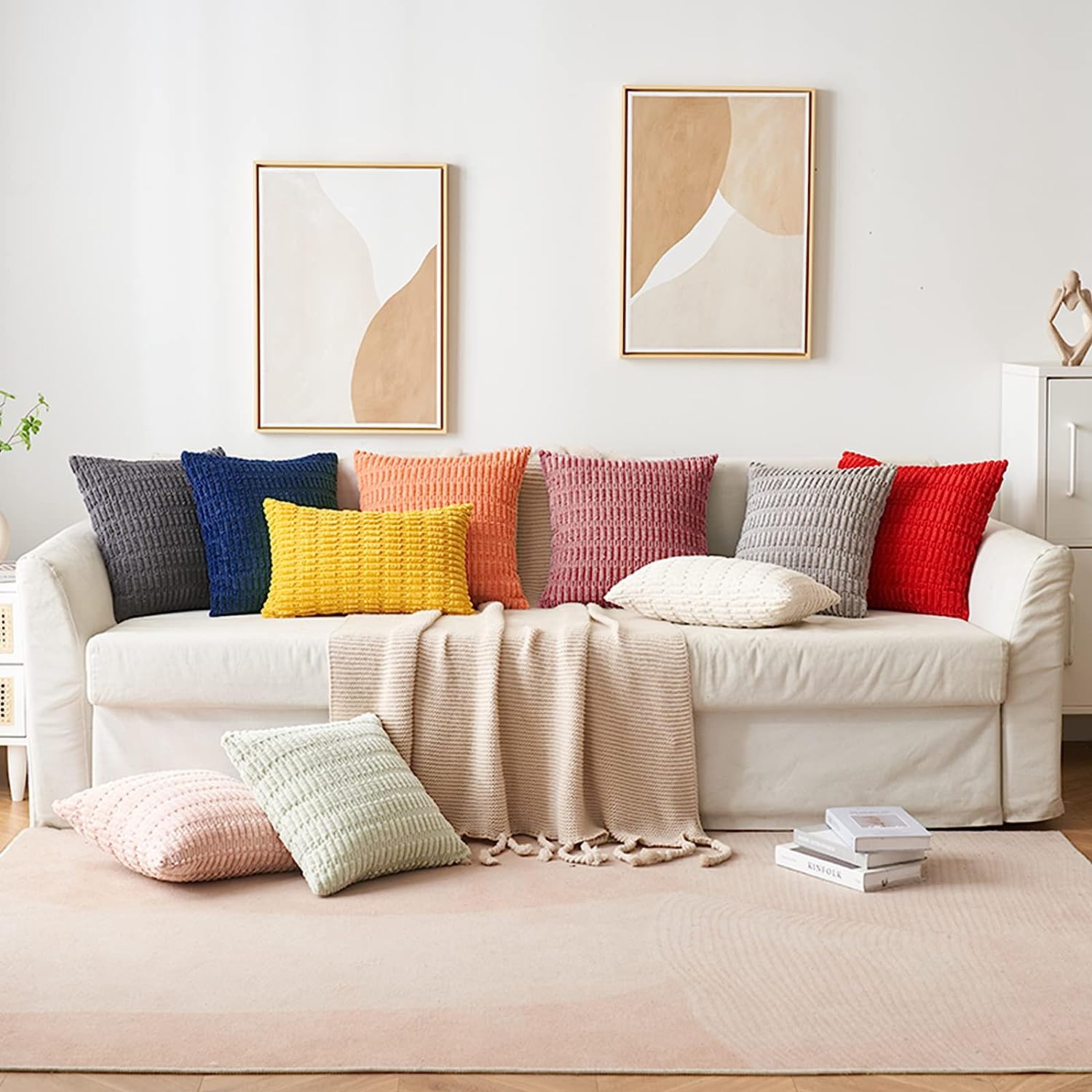 Pack of 2 Corduroy Decorative Throw Pillow Covers Soft Boho Striped Pillow Covers - Image 45